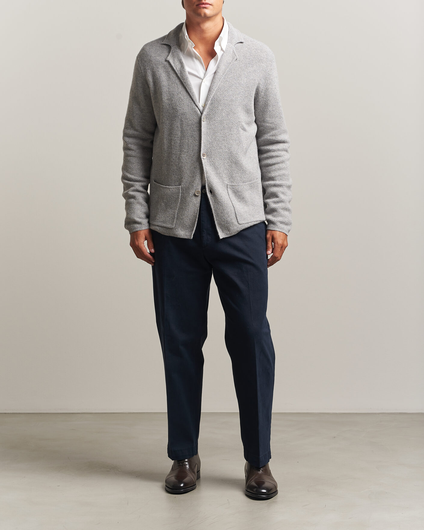 Uomini | Maglieria | Stenströms | Knitted Yak/Merino Cardigan Blazer Grey