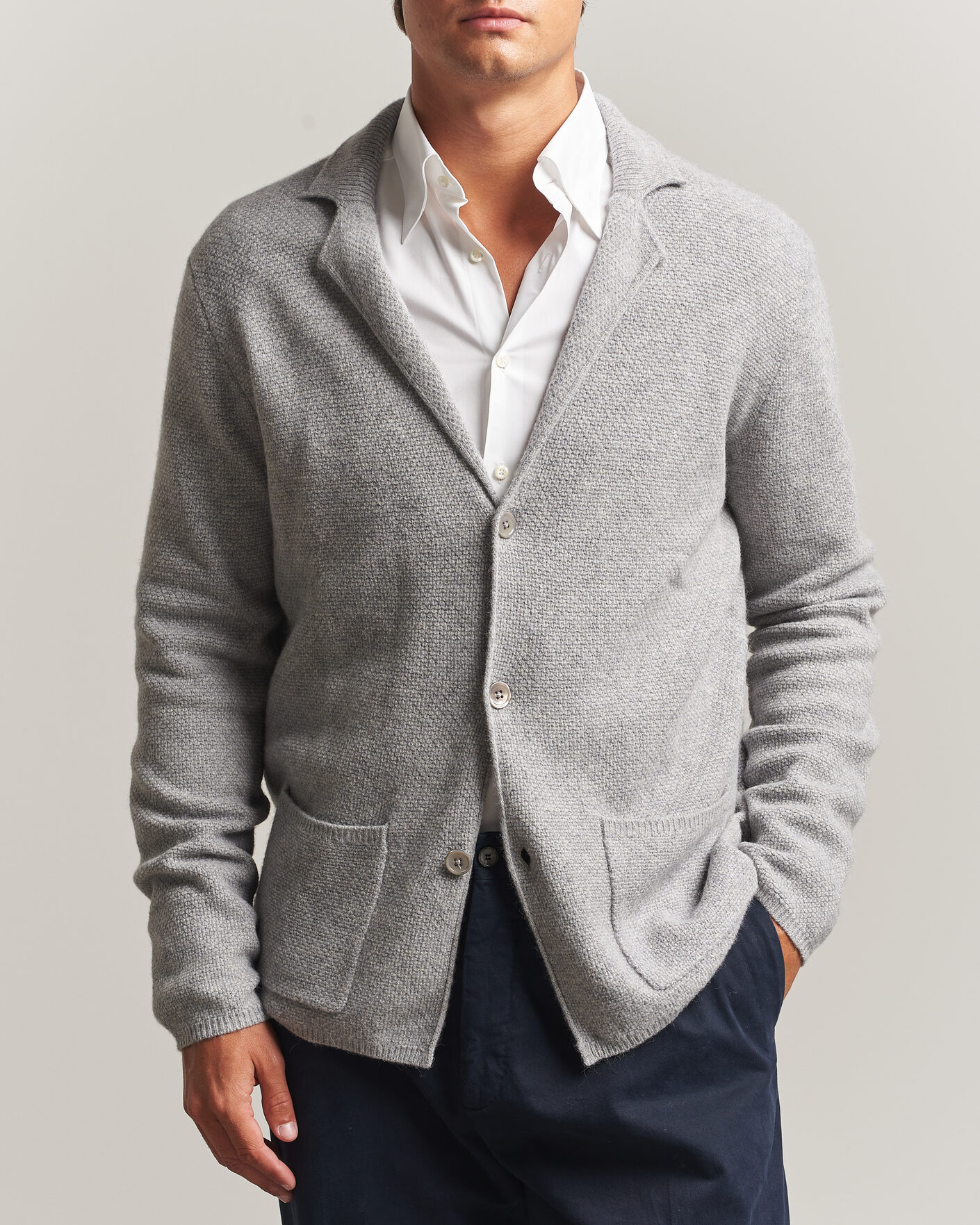 Uomini | Maglieria | Stenströms | Knitted Yak/Merino Cardigan Blazer Grey