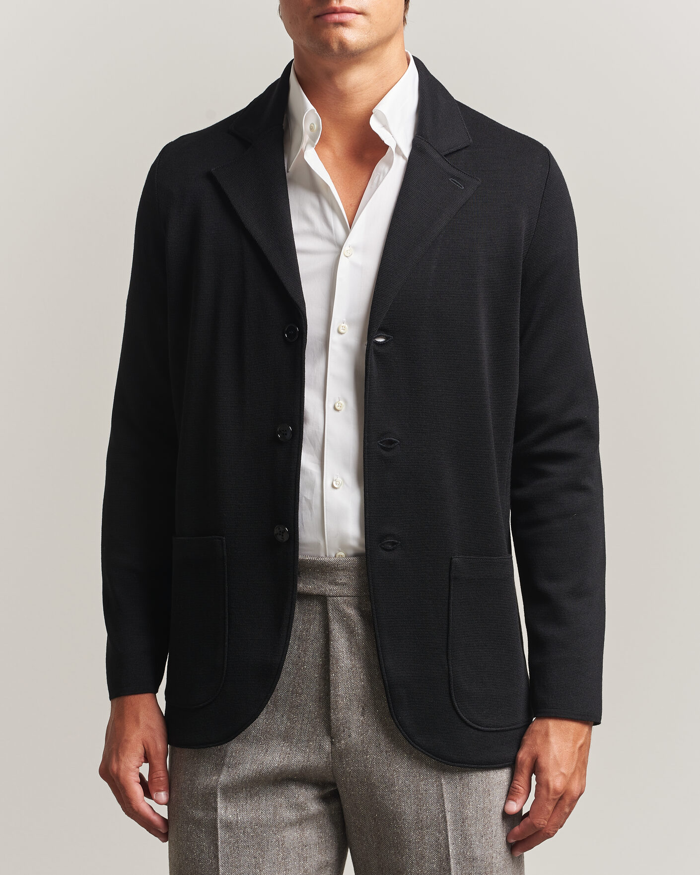 Uomini | Blazers | Stenströms | Milano Knitted Merino Blazer Black