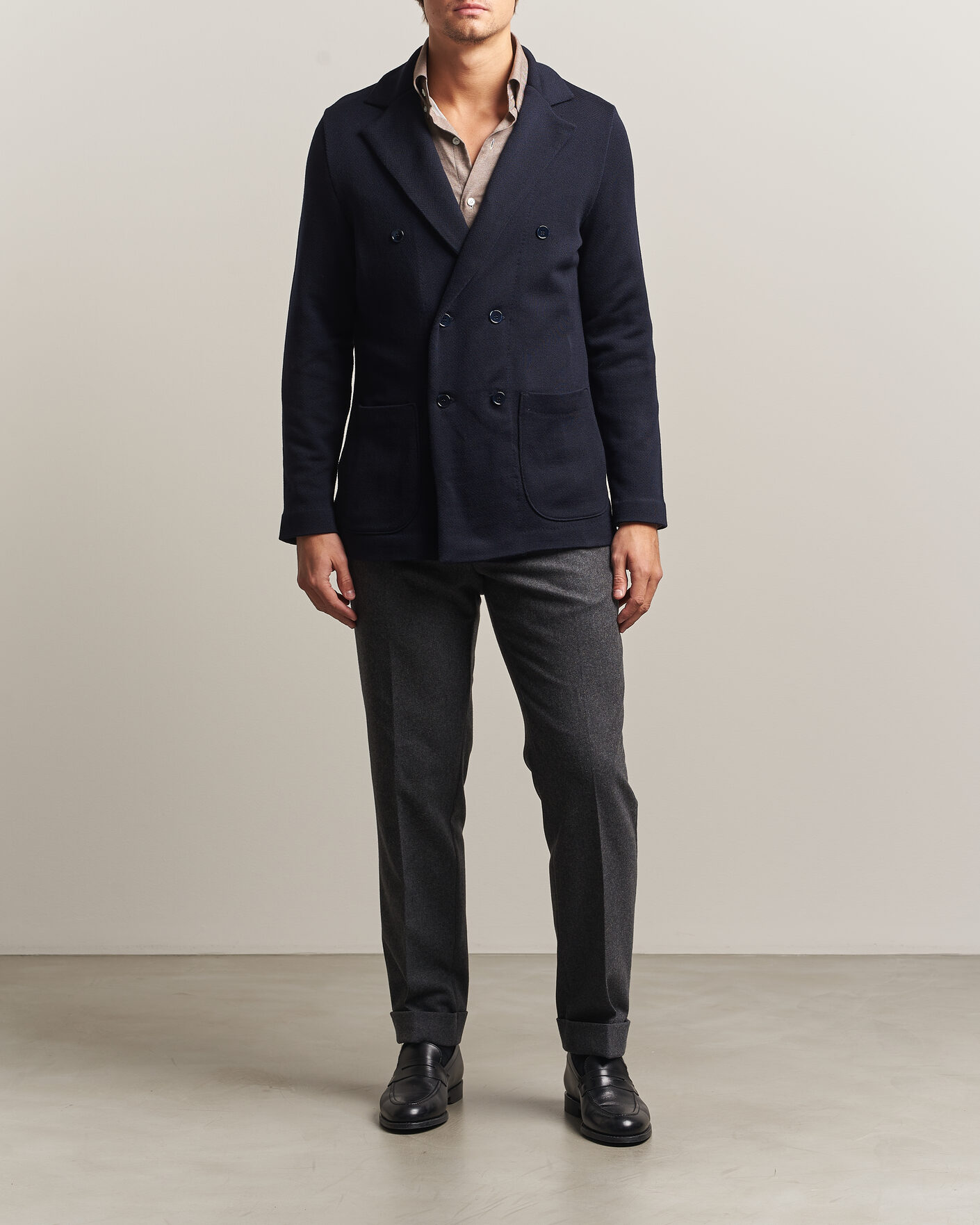 Uomini | Blazers | Stenströms | Knitted Herringbone DB Wool Blazer Navy