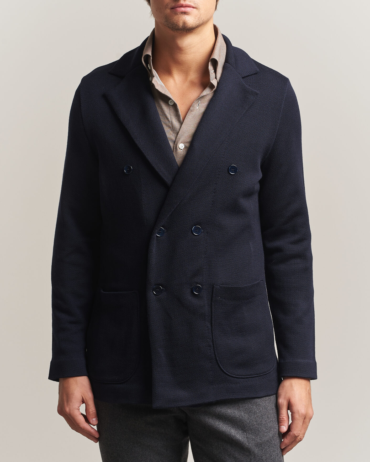 Uomini | Blazers | Stenströms | Knitted Herringbone DB Wool Blazer Navy
