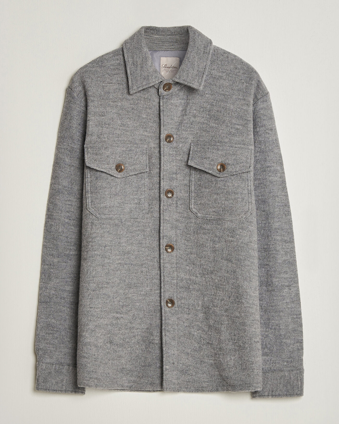 Uomini | Camicie | Stenströms | Felted Wool Overshirt Grey