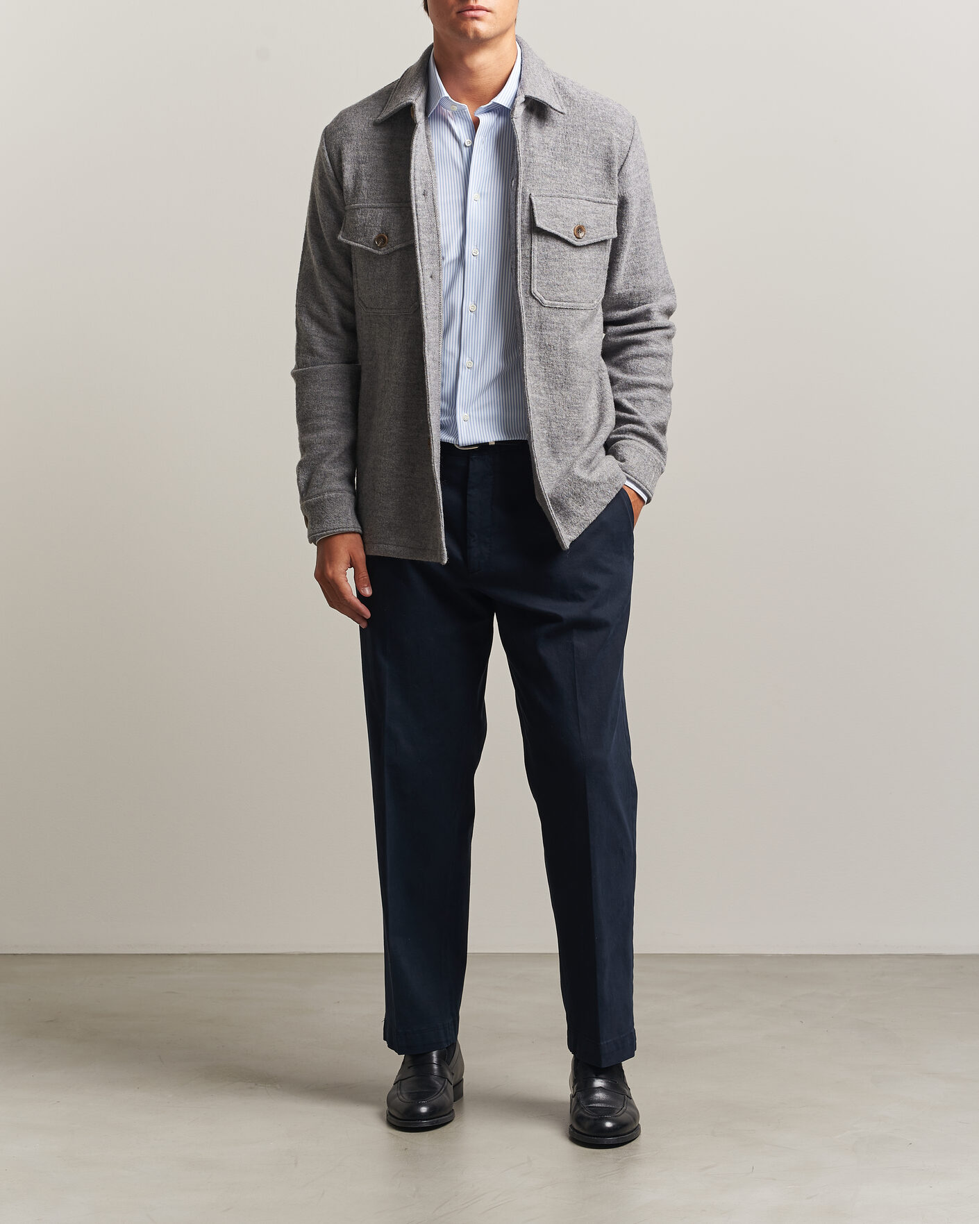 Uomini | Camicie | Stenströms | Felted Wool Overshirt Grey
