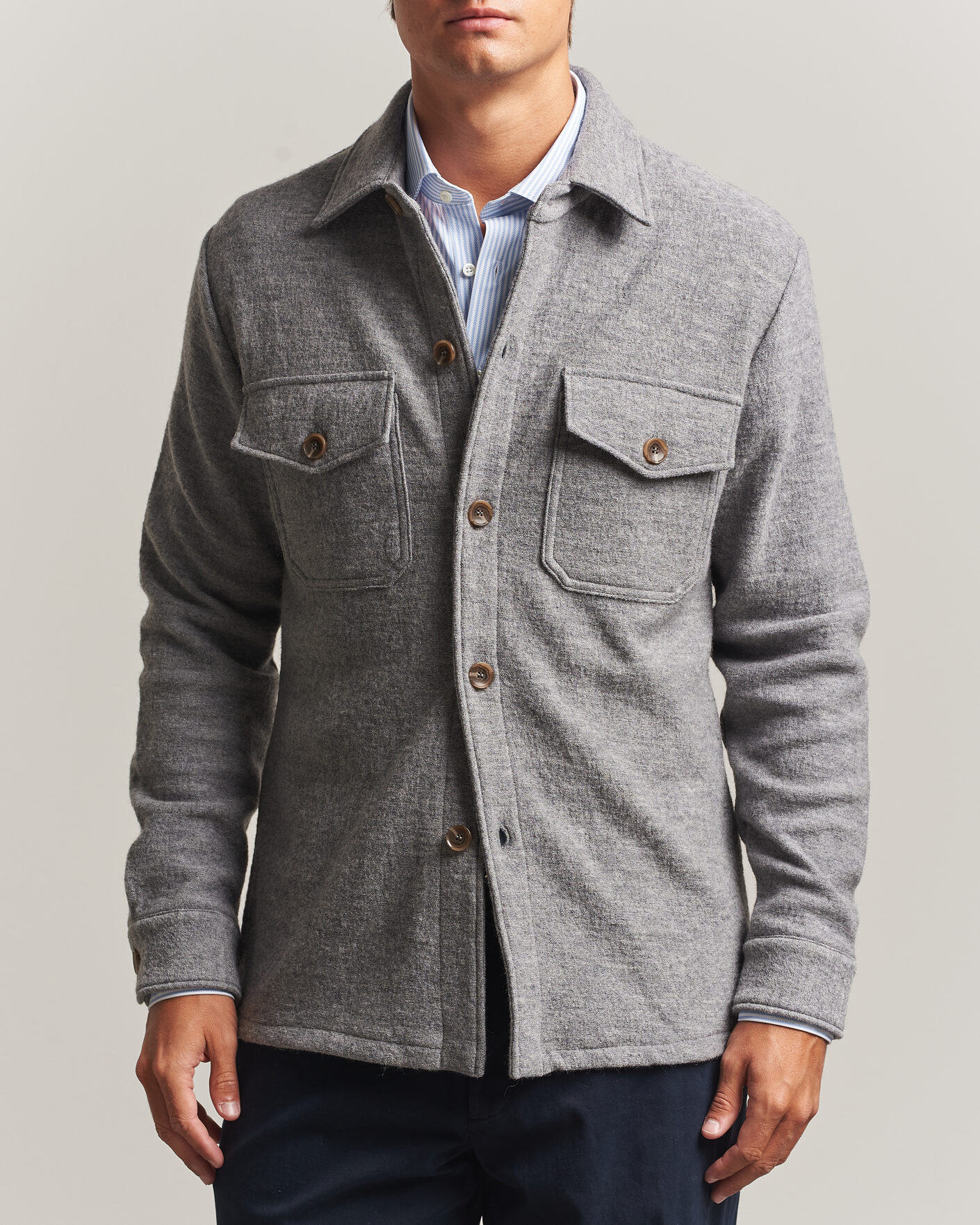 Uomini | Camicie | Stenströms | Felted Wool Overshirt Grey