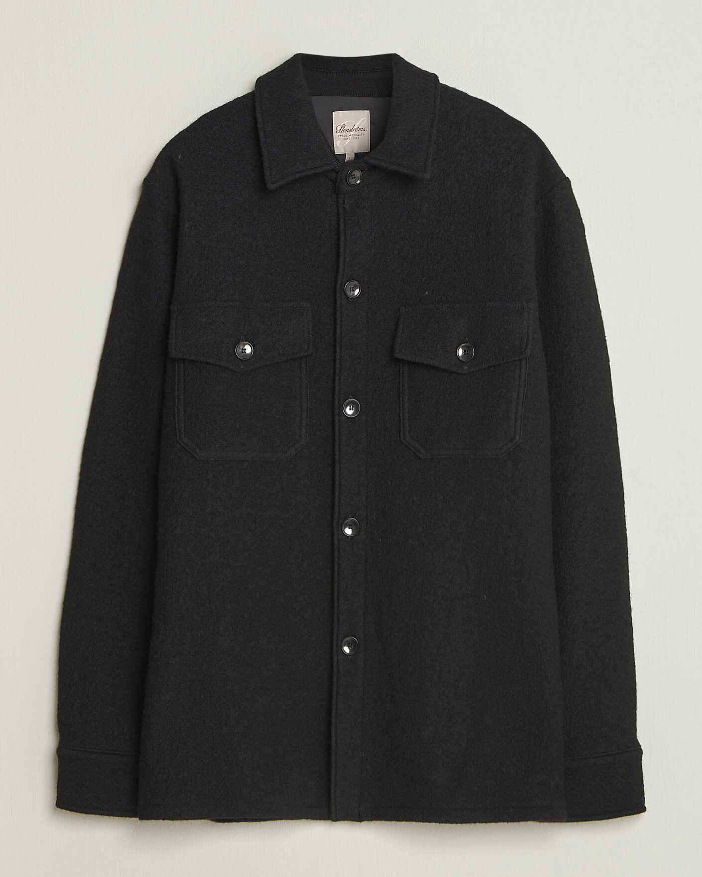 Uomini | Camicie | Stenströms | Felted Wool Overshirt Black