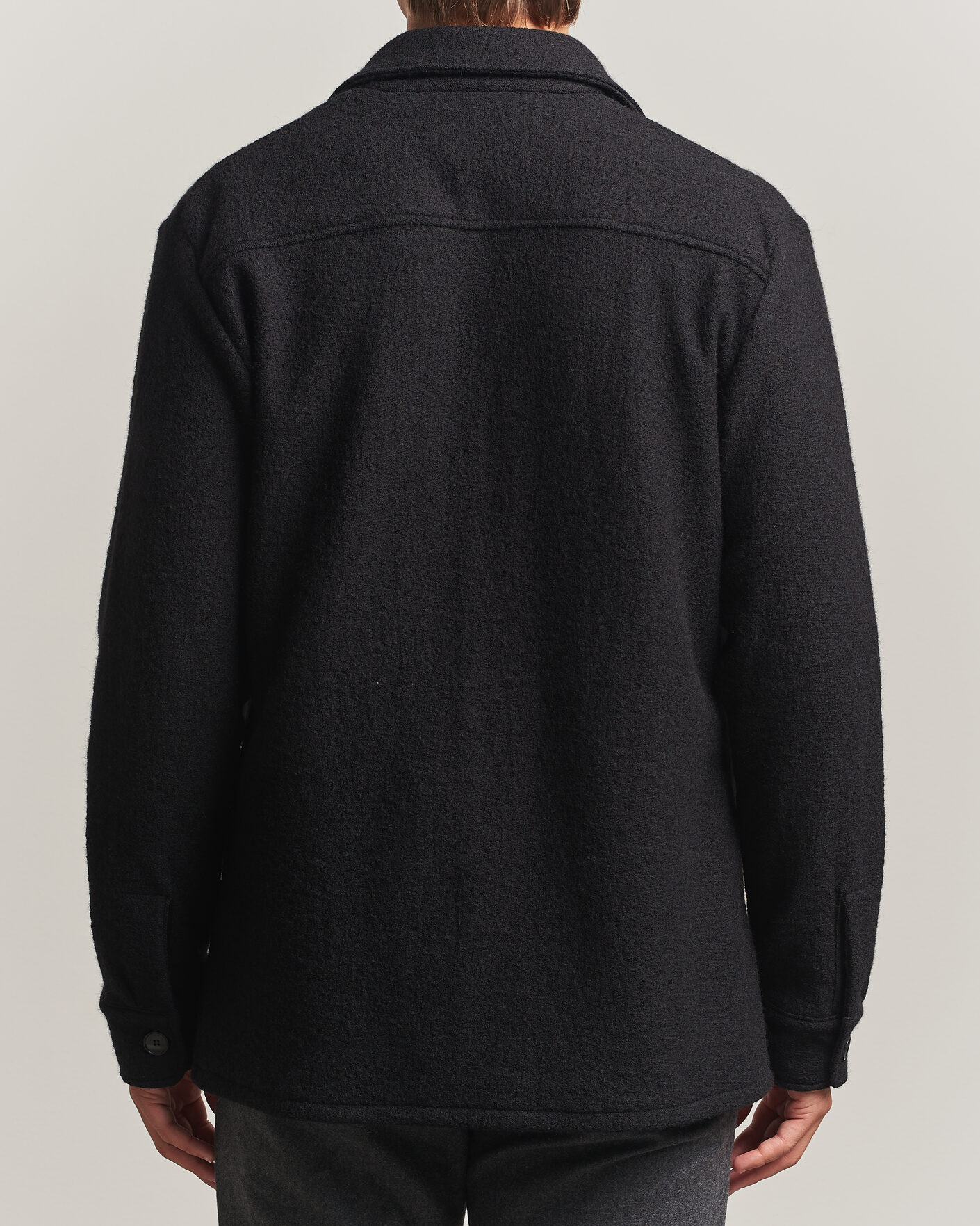 Uomini | Camicie | Stenströms | Felted Wool Overshirt Black