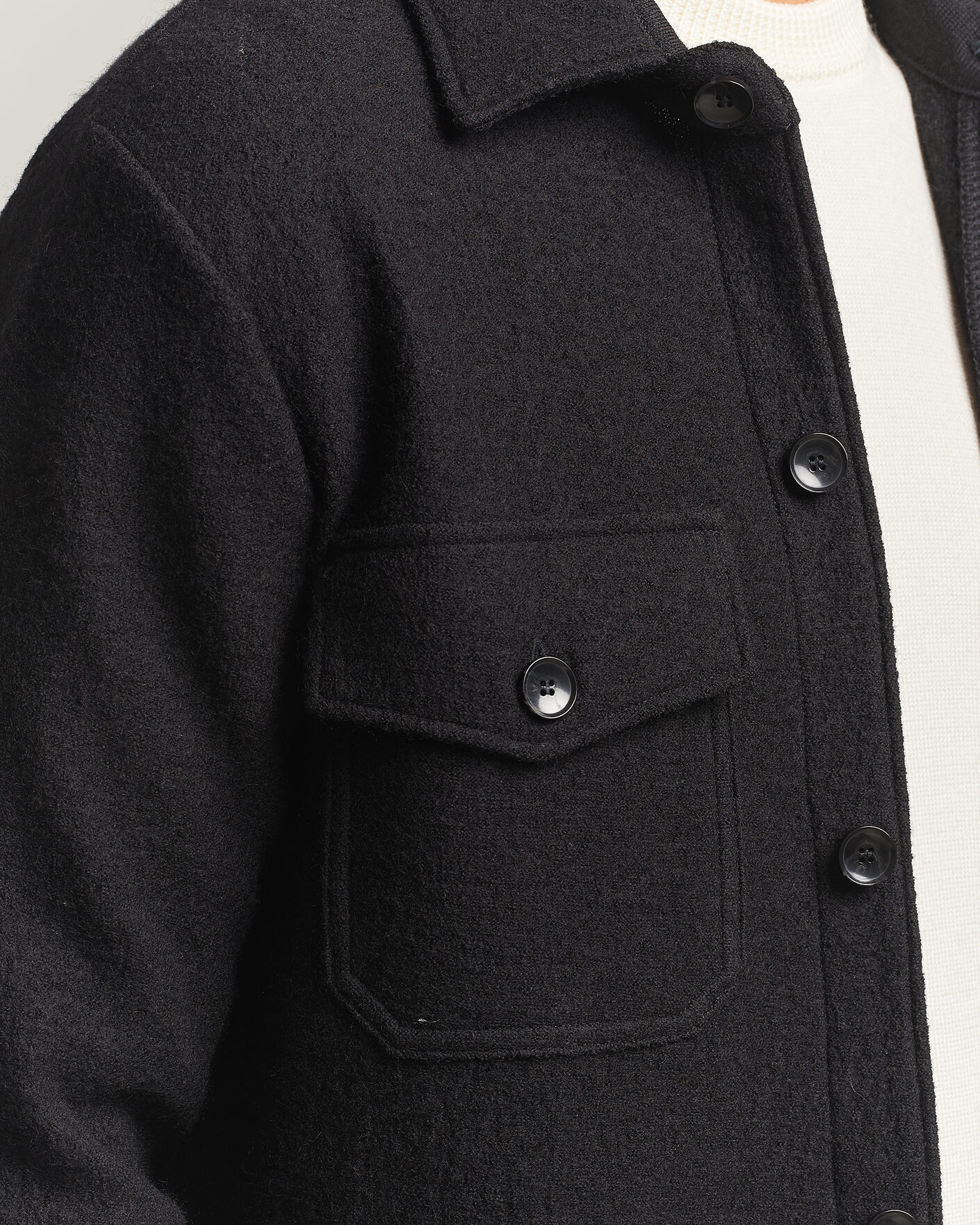 Uomini | Camicie | Stenströms | Felted Wool Overshirt Black