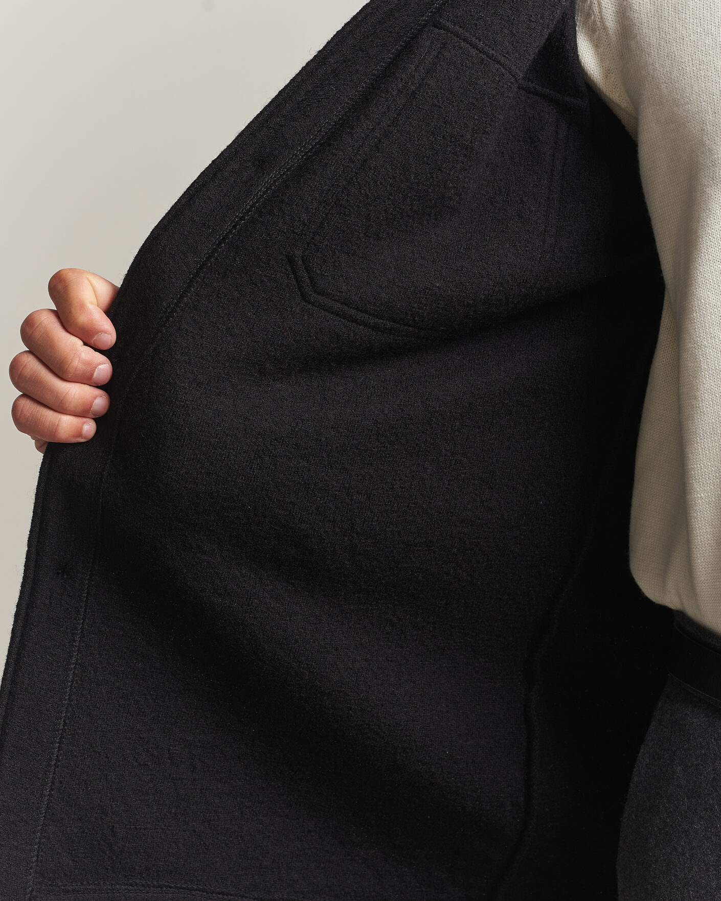 Uomini | Camicie | Stenströms | Felted Wool Overshirt Black