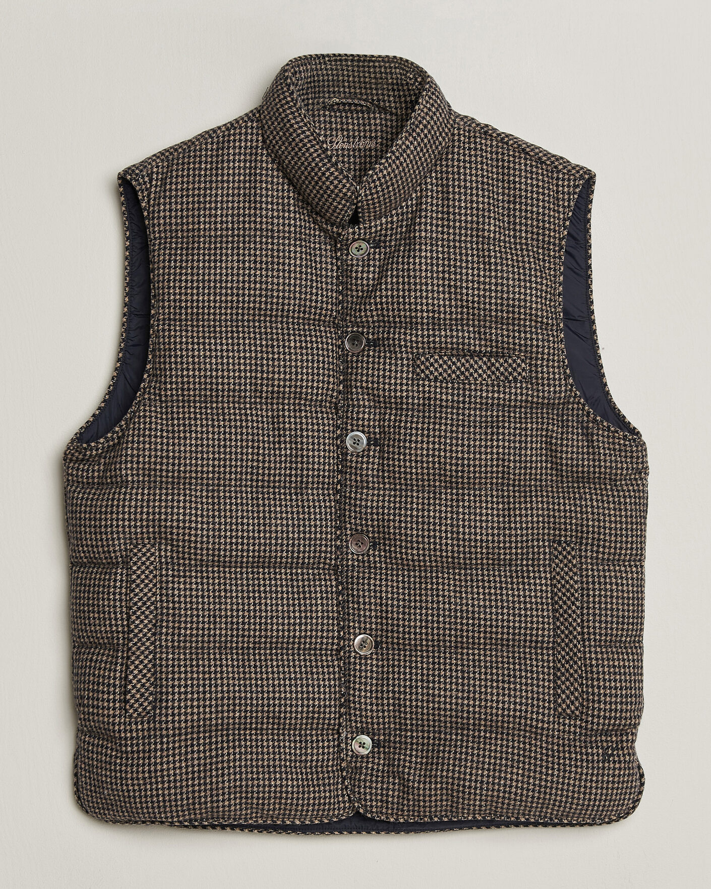 Uomini | Gilet | Stenströms | Padded Houndstooth Wool Vest Brown
