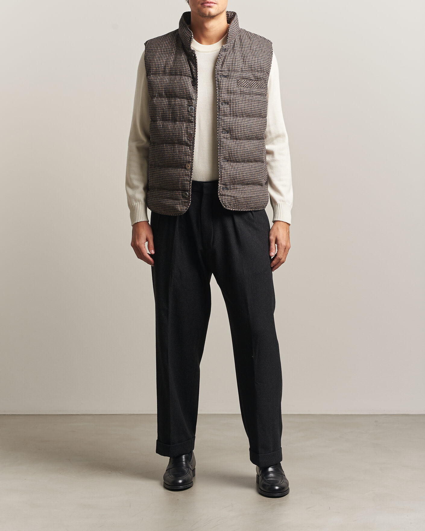 Uomini | Gilet | Stenströms | Padded Houndstooth Wool Vest Brown