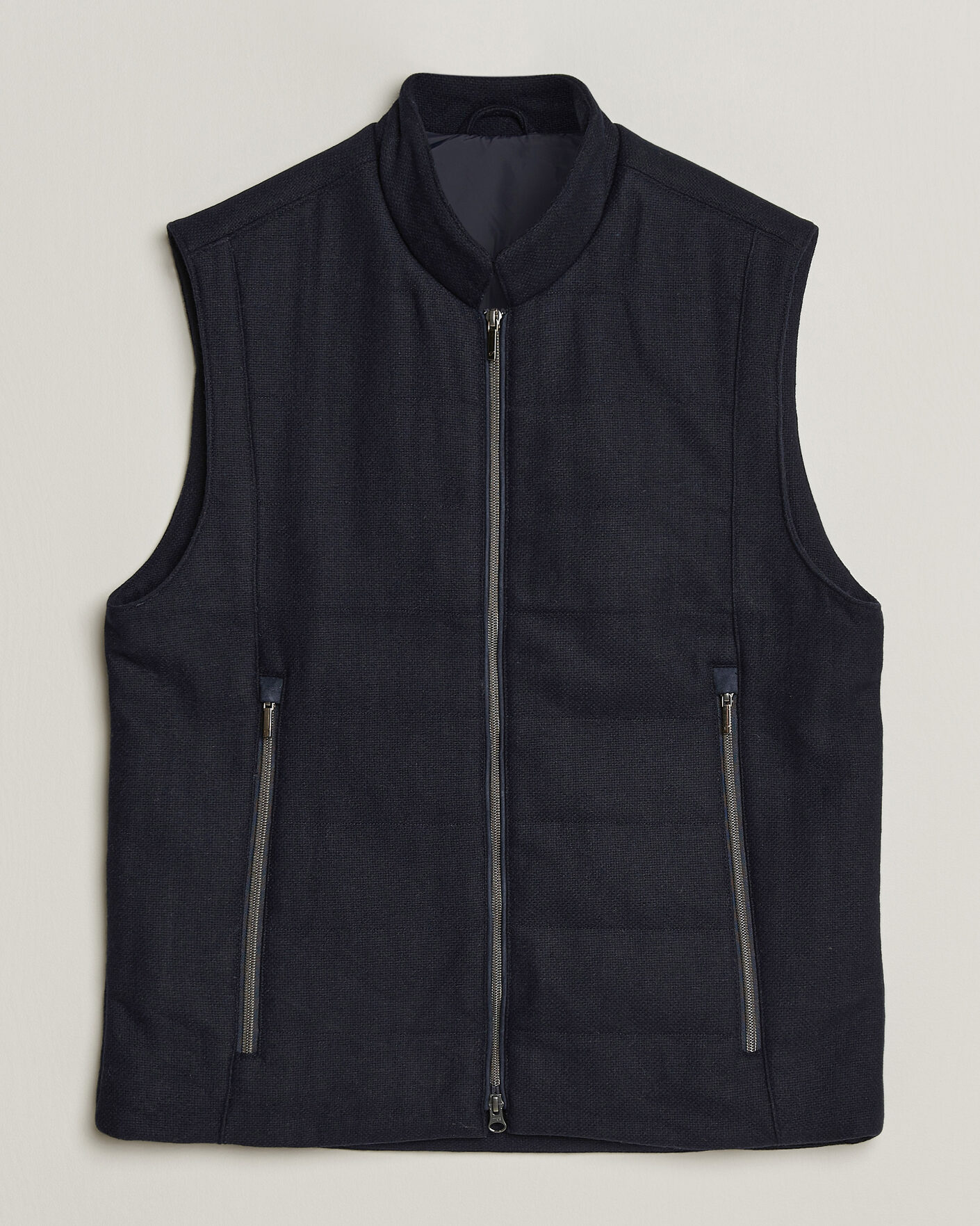 Uomini | Gilet | Stenströms | Wool Alcantara Detail Light Padded Vest Navy