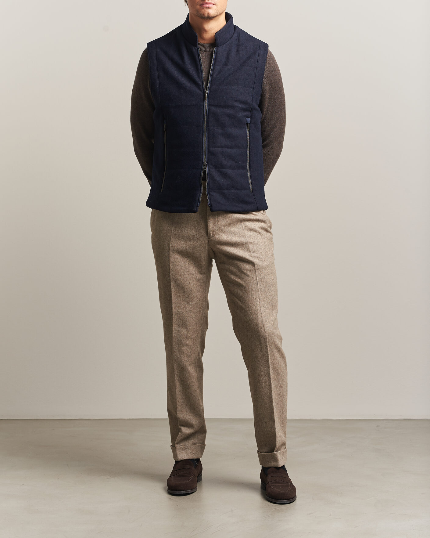 Uomini | Gilet | Stenströms | Wool Alcantara Detail Light Padded Vest Navy