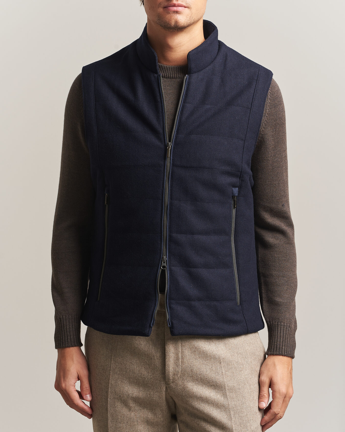 Uomini | Gilet | Stenströms | Wool Alcantara Detail Light Padded Vest Navy