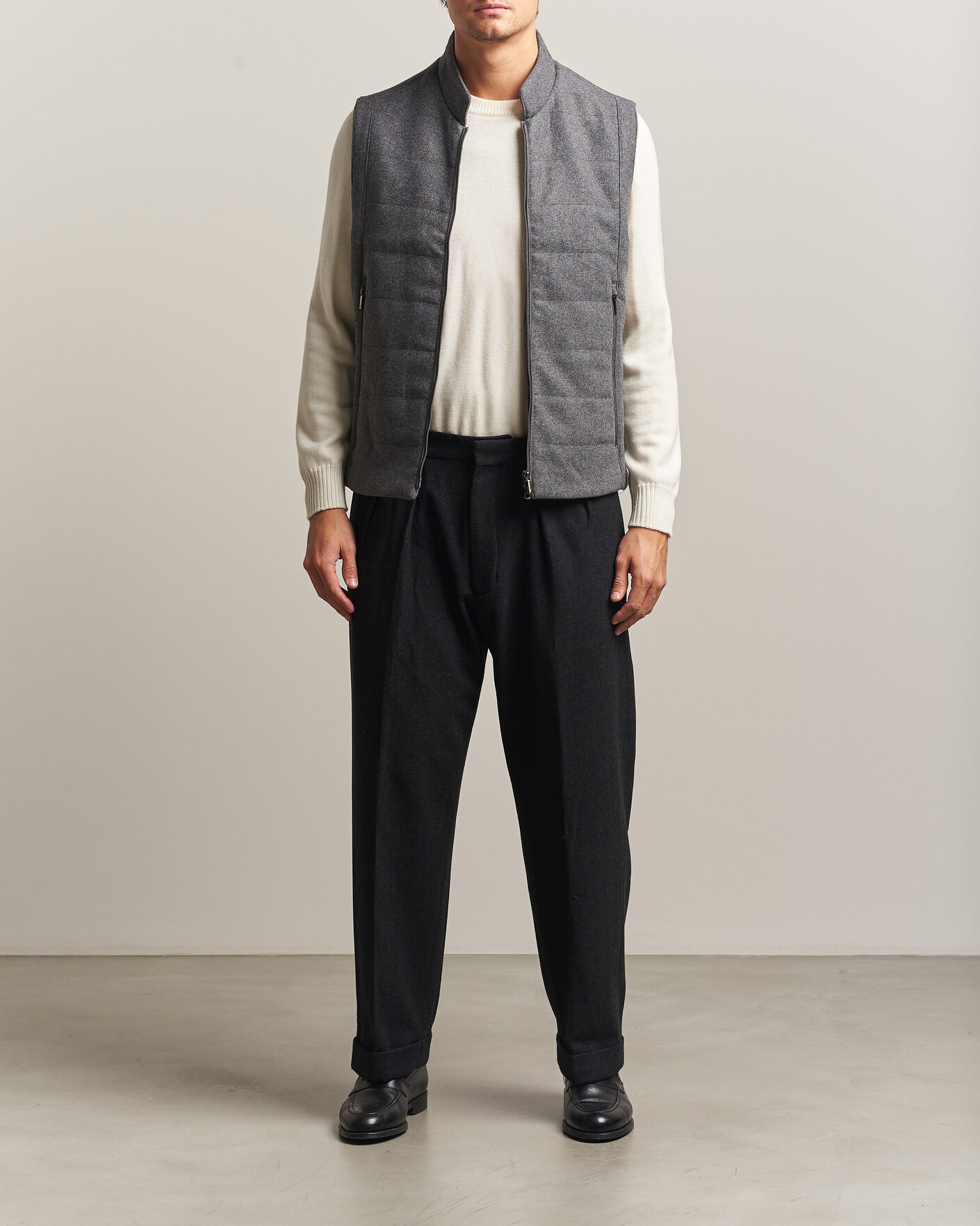 Uomini | Gilet | Stenströms | Wool Alcantara Detail Light Padded Vest Grey