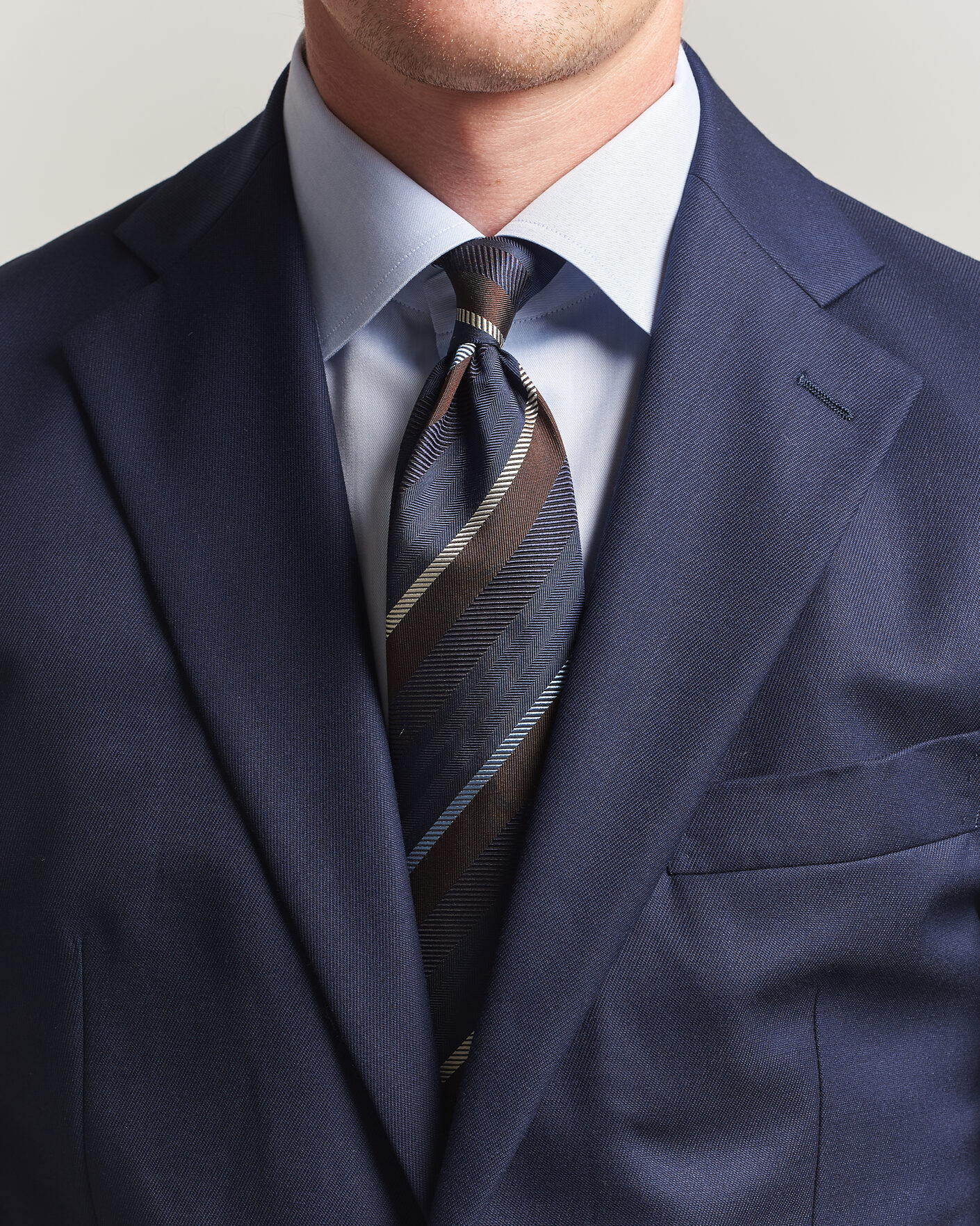 Uomini | Cravatte | Stenströms | Regimental Stripe Silk Tie 7,5cm Navy