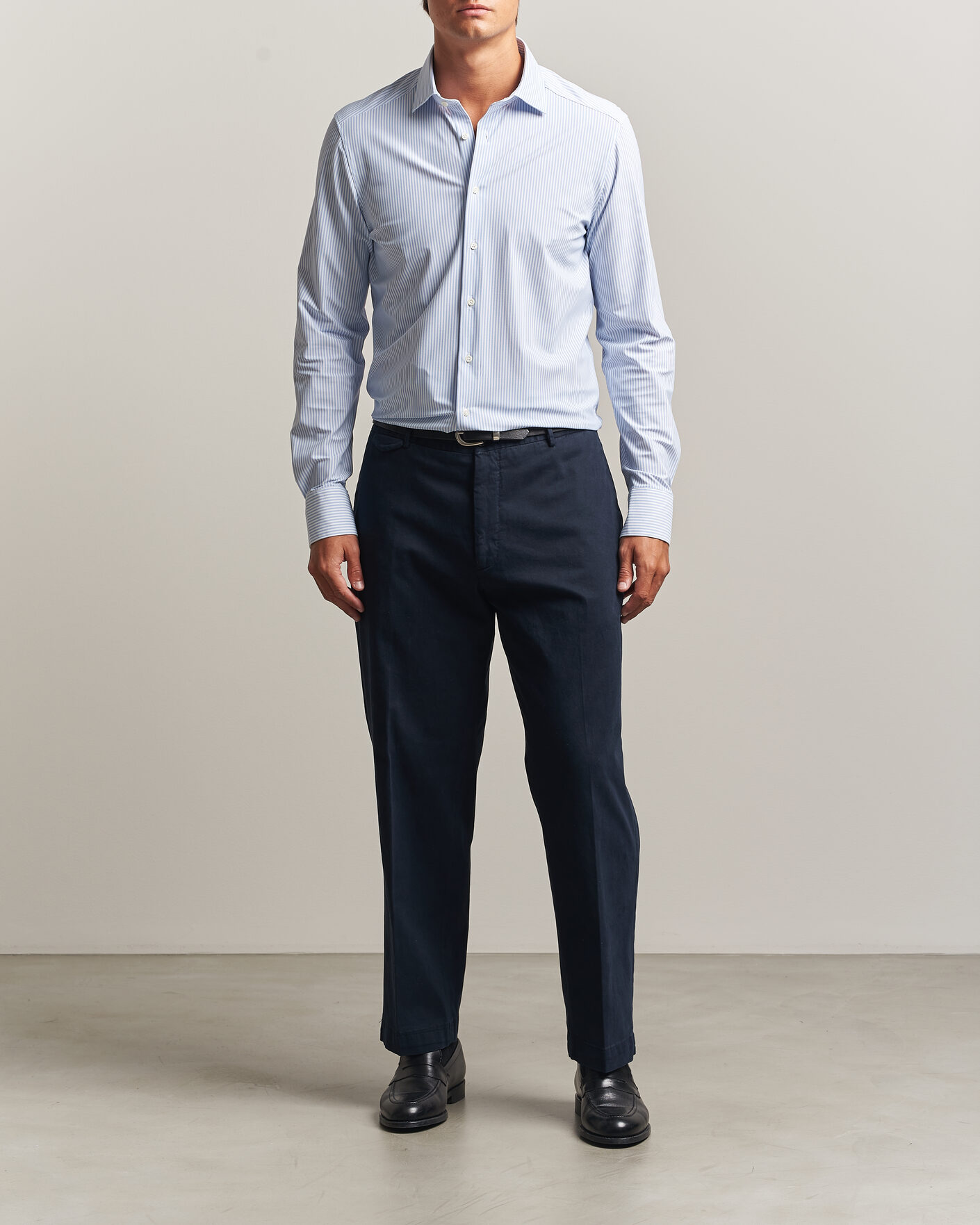 Uomini | Camicie | Stenströms | Slimline Active Stretch Striped Shirt Light Blue