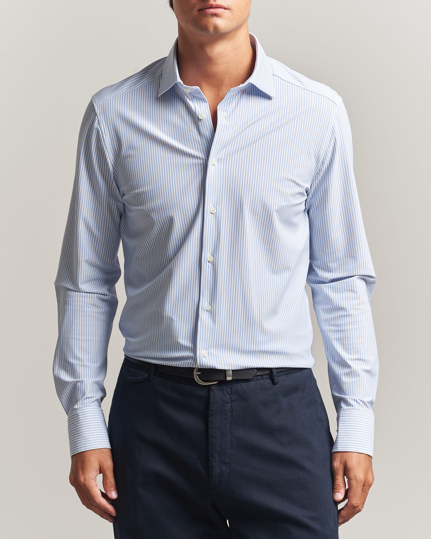 Uomini | Camicie | Stenströms | Slimline Active Stretch Striped Shirt Light Blue