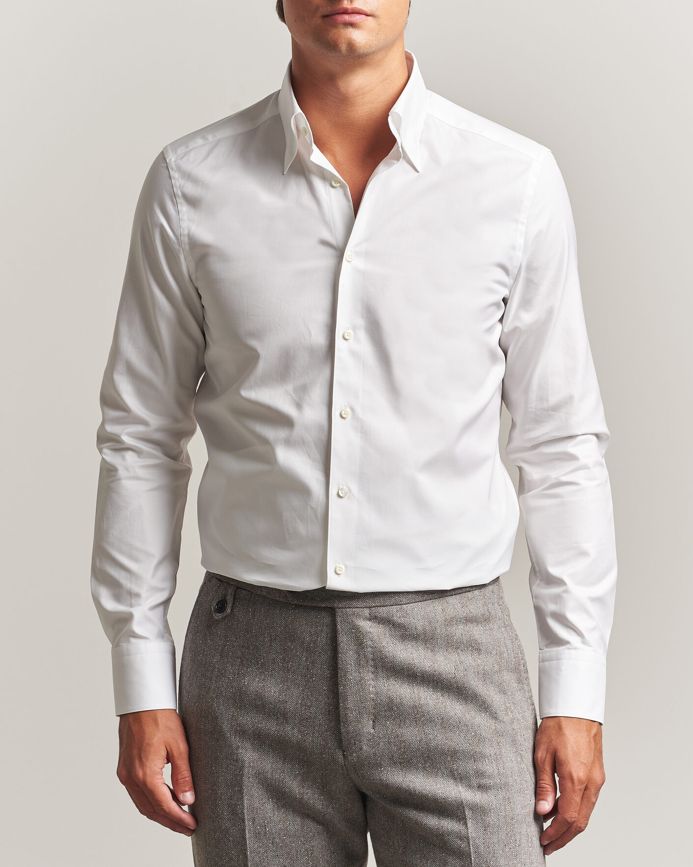 Uomini | Camicie | Stenströms | Slimline Twofold Cotton Button Under Shirt White