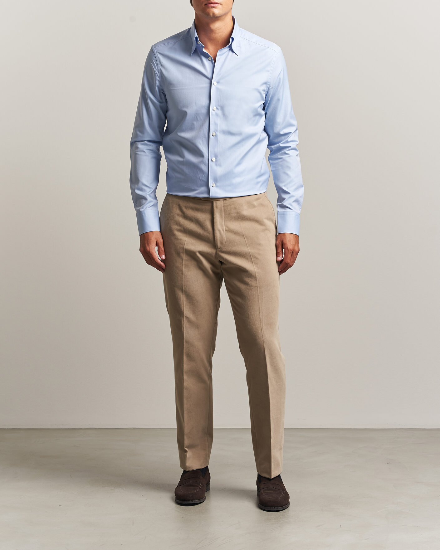 Uomini | Camicie | Stenströms | Slimline Twofold Cotton Button Under Shirt Blue