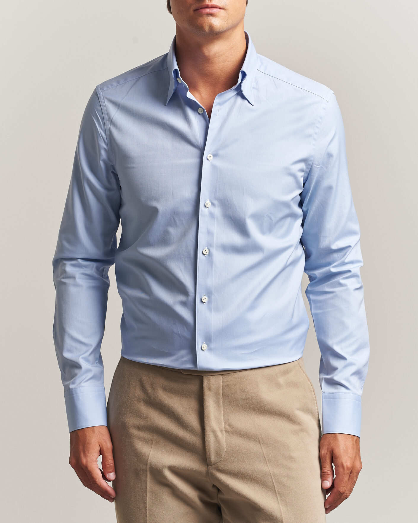 Uomini | Camicie | Stenströms | Slimline Twofold Cotton Button Under Shirt Blue