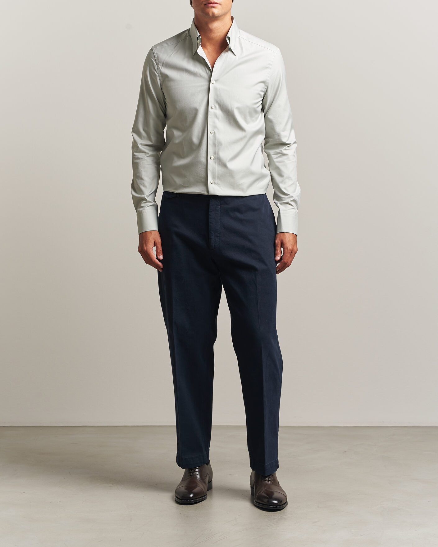 Uomini | Camicie | Stenströms | Slimline Twofold Cotton Button Under Shirt Green