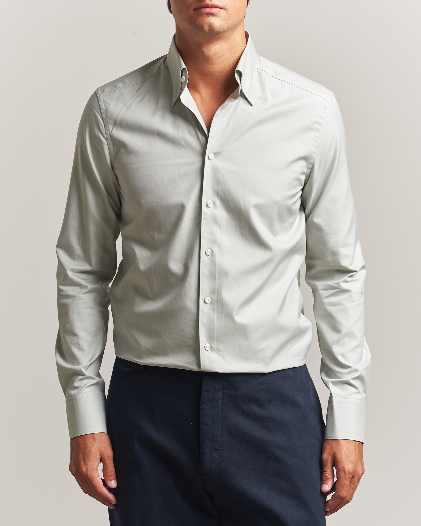Uomini | Camicie | Stenströms | Slimline Twofold Cotton Button Under Shirt Green