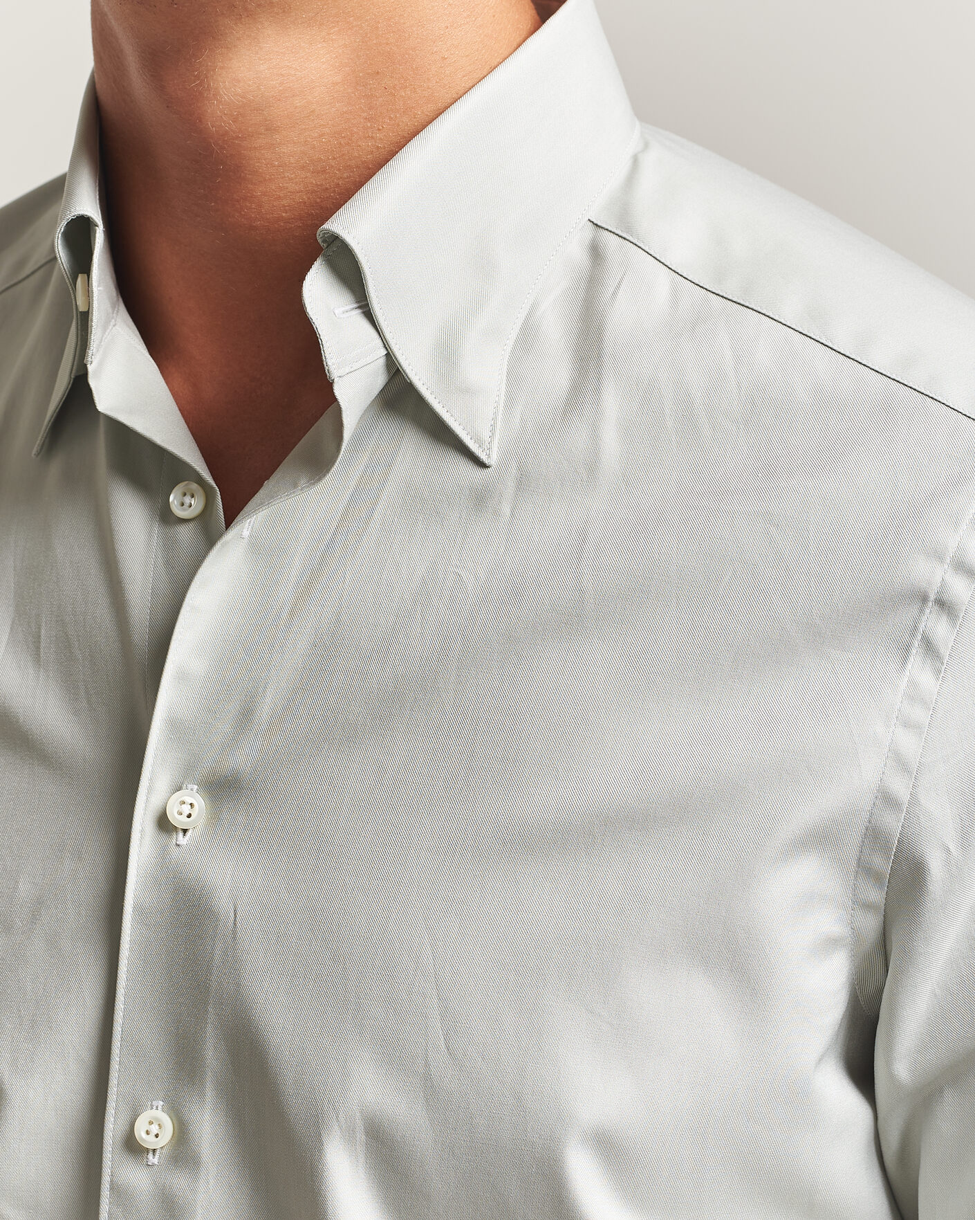 Uomini | Camicie | Stenströms | Slimline Twofold Cotton Button Under Shirt Green