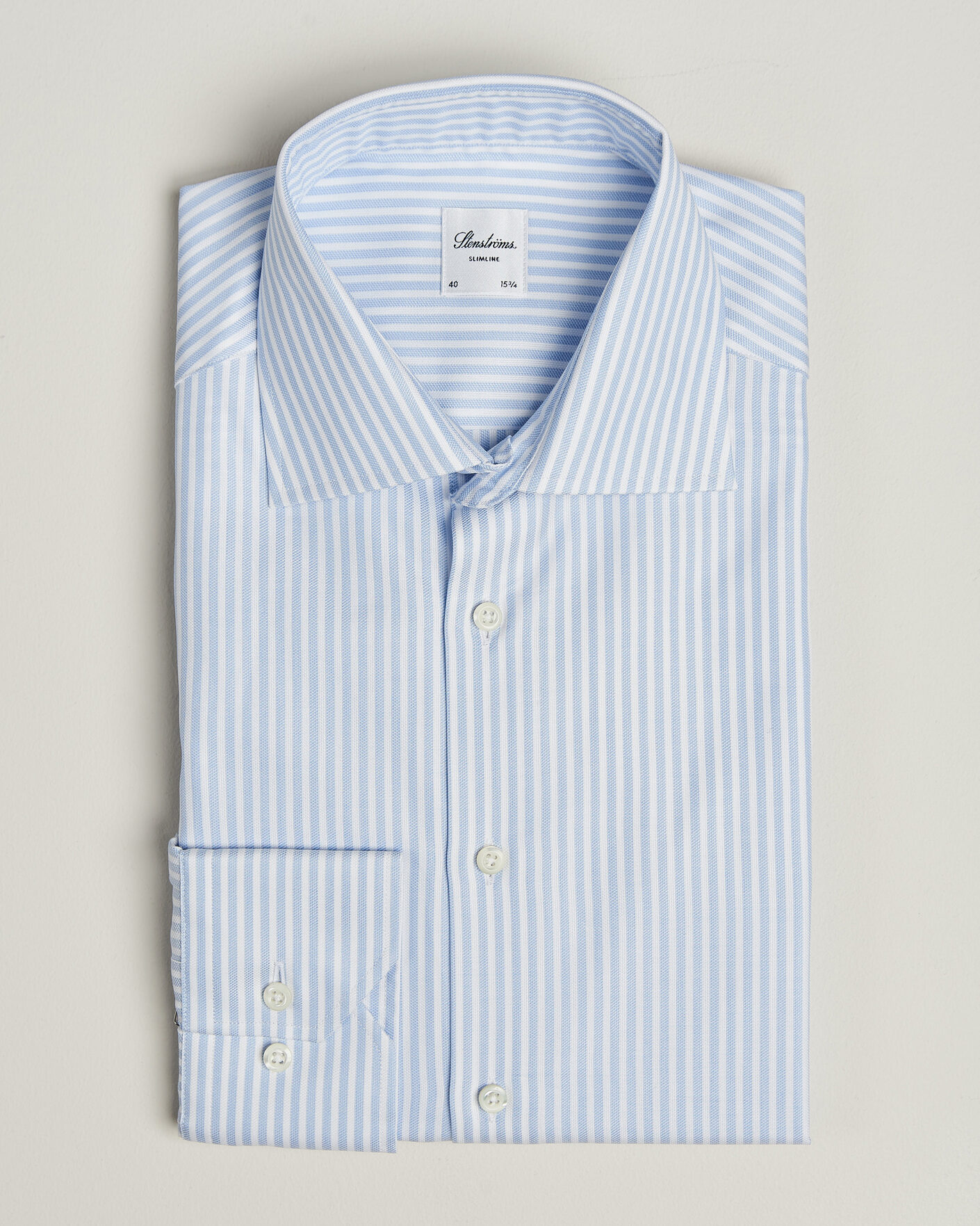 Uomini | Camicie | Stenströms | Slimline Twofold Cotton Stripe Shirt Light Blue