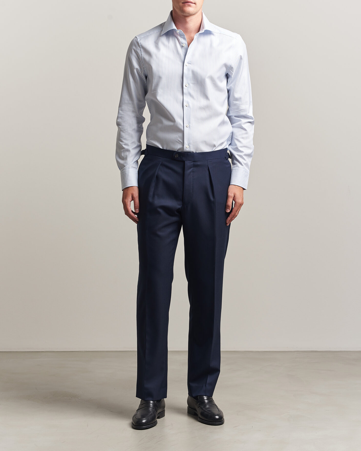 Uomini | Camicie | Stenströms | Slimline Twofold Cotton Stripe Shirt Light Blue
