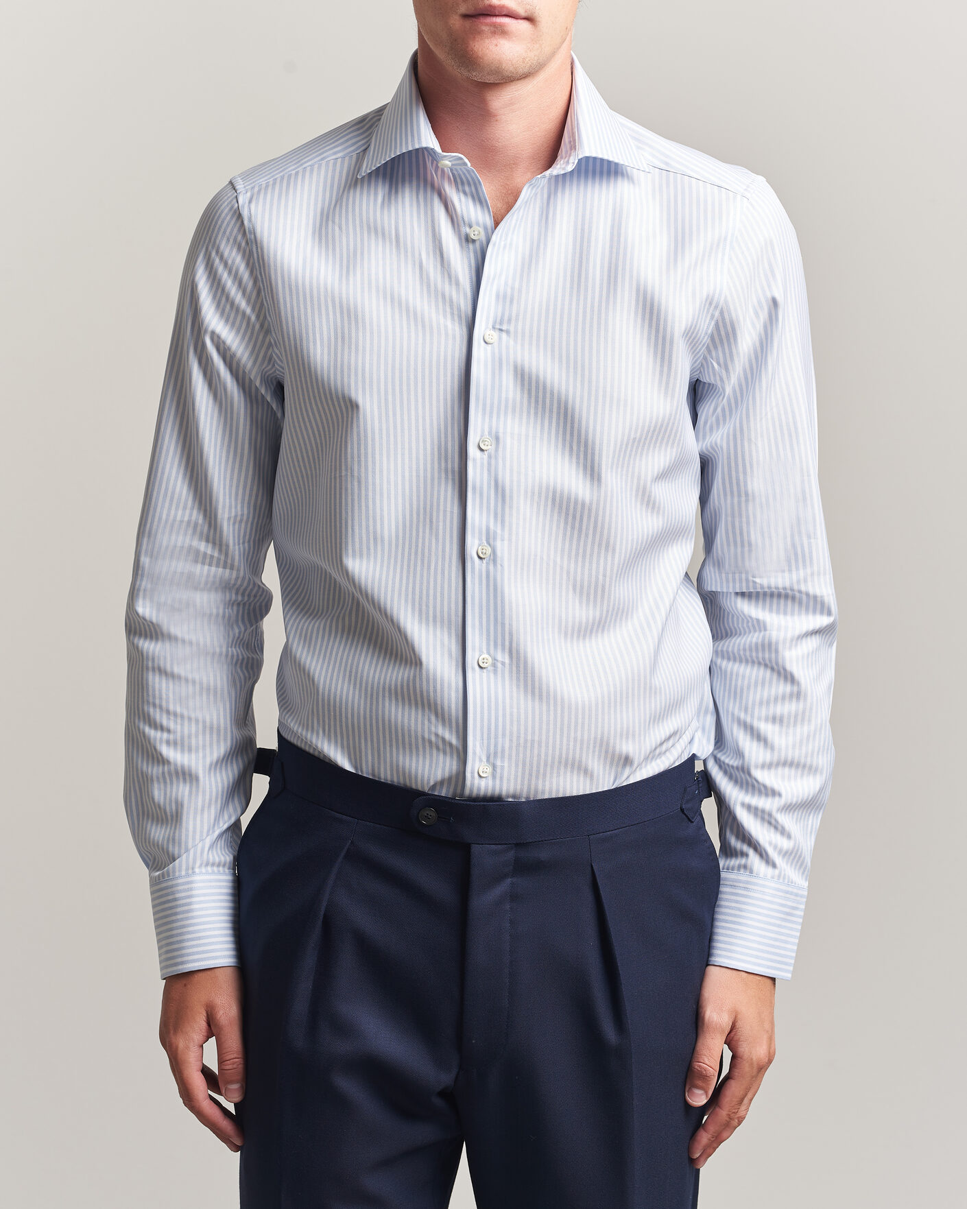 Uomini | Camicie | Stenströms | Slimline Twofold Cotton Stripe Shirt Light Blue