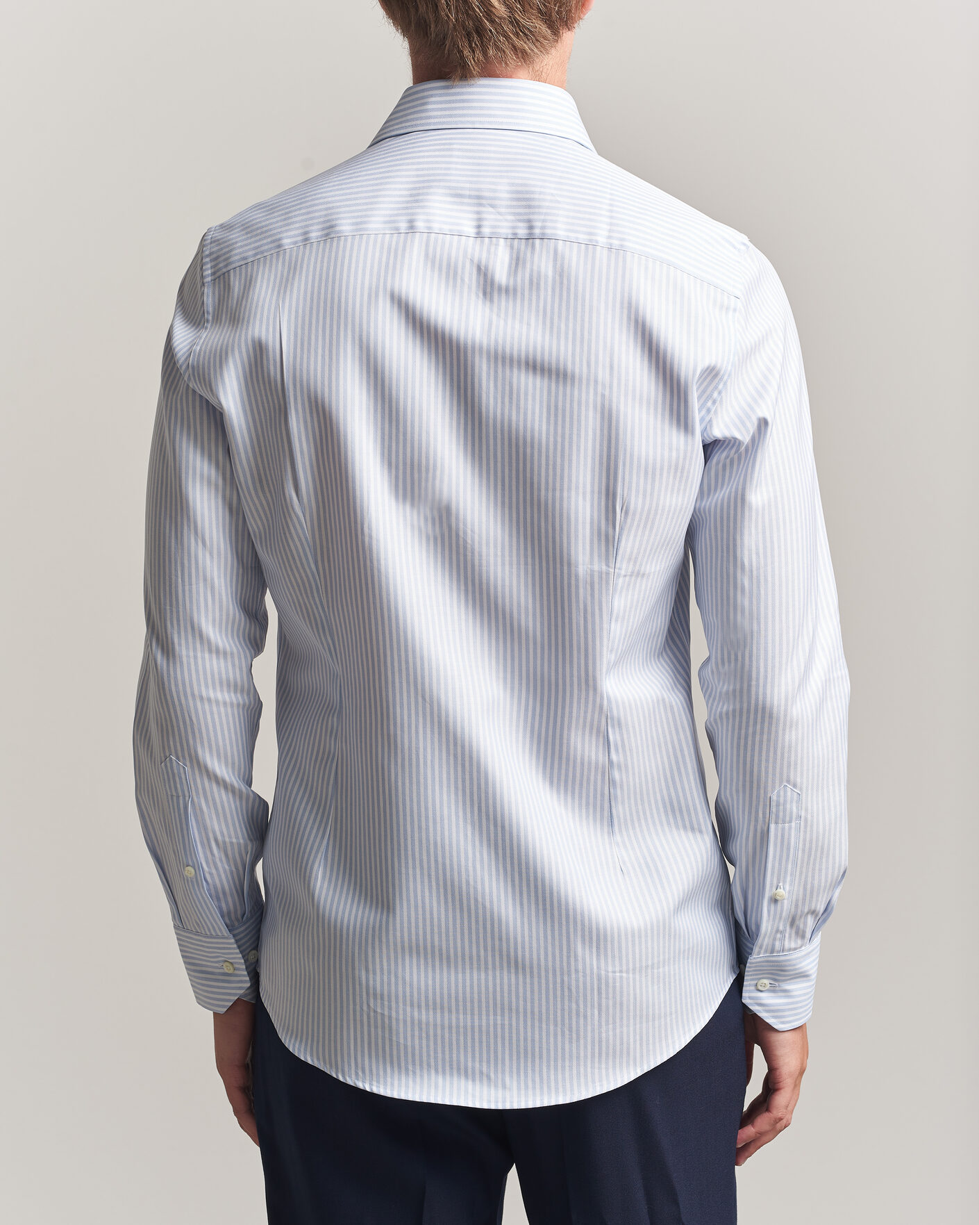 Uomini | Camicie | Stenströms | Slimline Twofold Cotton Stripe Shirt Light Blue