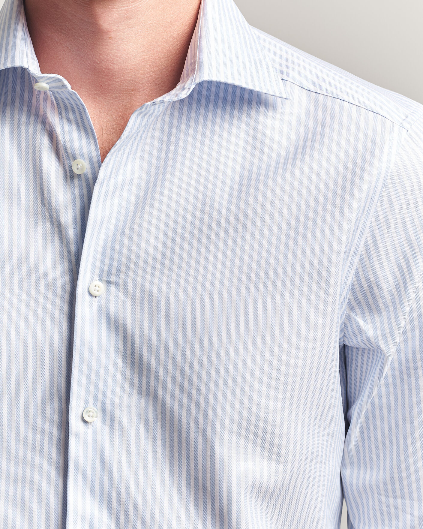 Uomini | Camicie | Stenströms | Slimline Twofold Cotton Stripe Shirt Light Blue