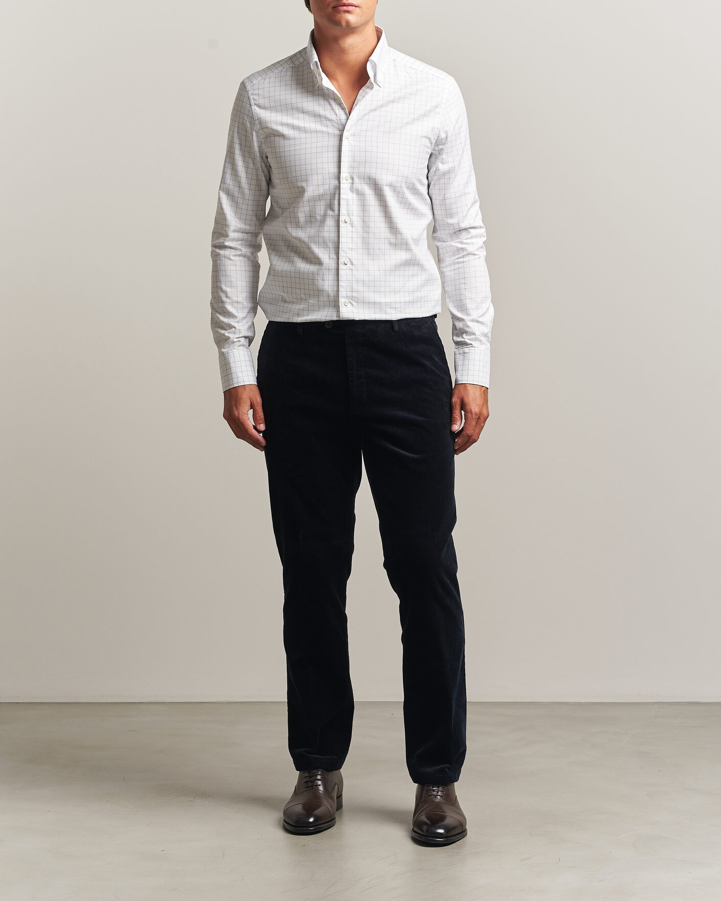 Uomini | Camicie | Stenströms | Slimline Oxford Tattersall Shirt White
