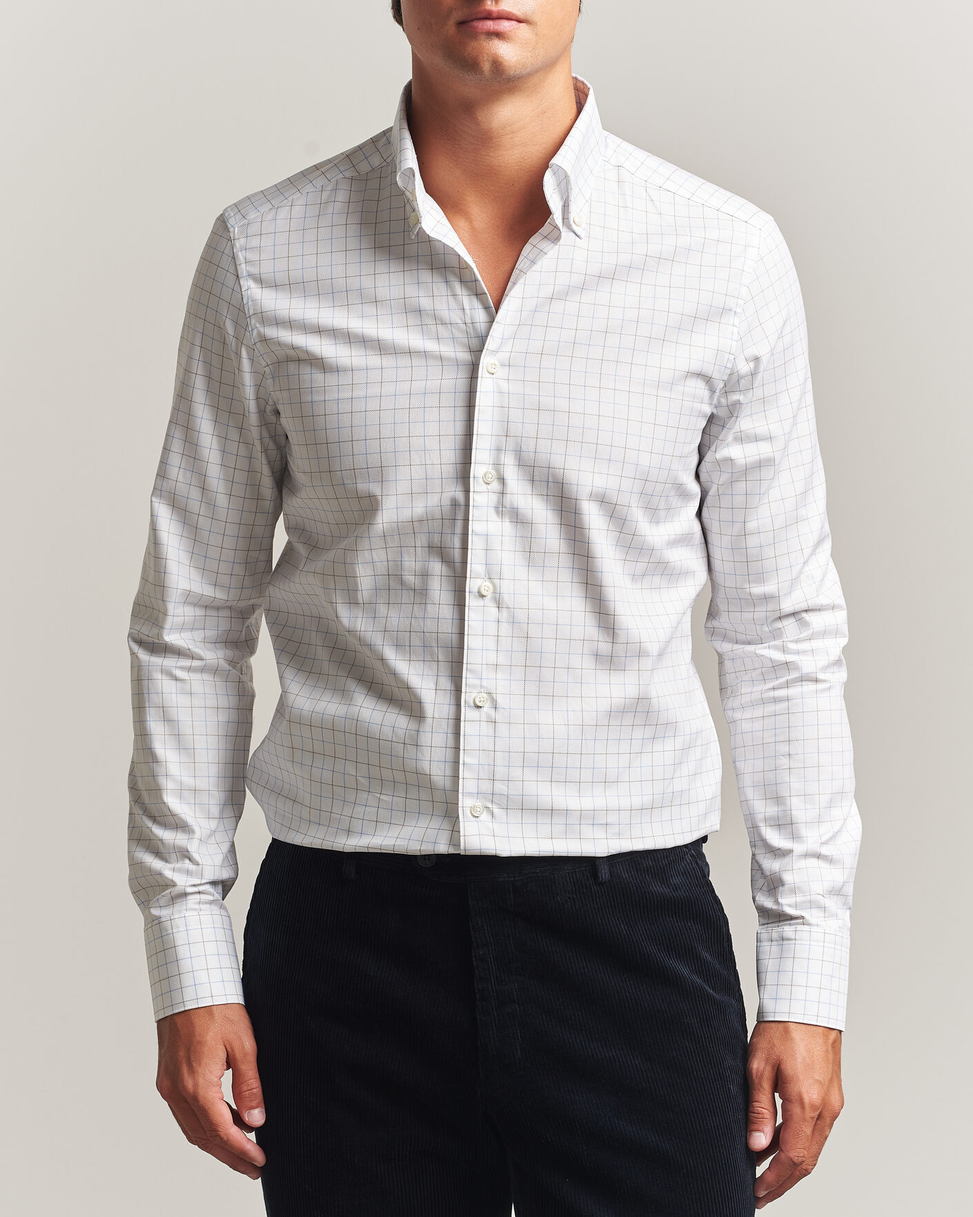 Uomini | Camicie | Stenströms | Slimline Oxford Tattersall Shirt White