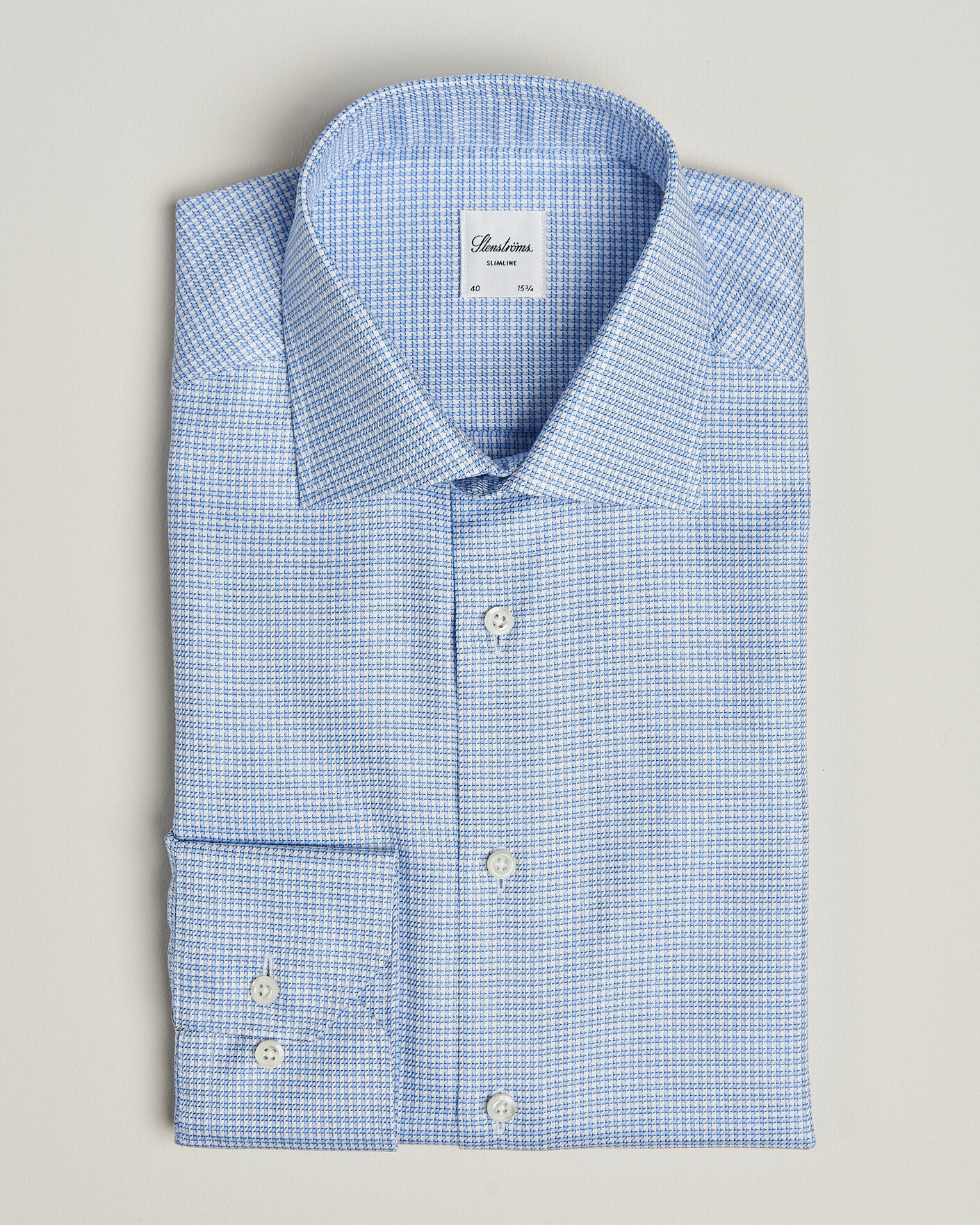 Uomini | Camicie | Stenströms | Slimline Twofold Houndstooth Shirt Blue