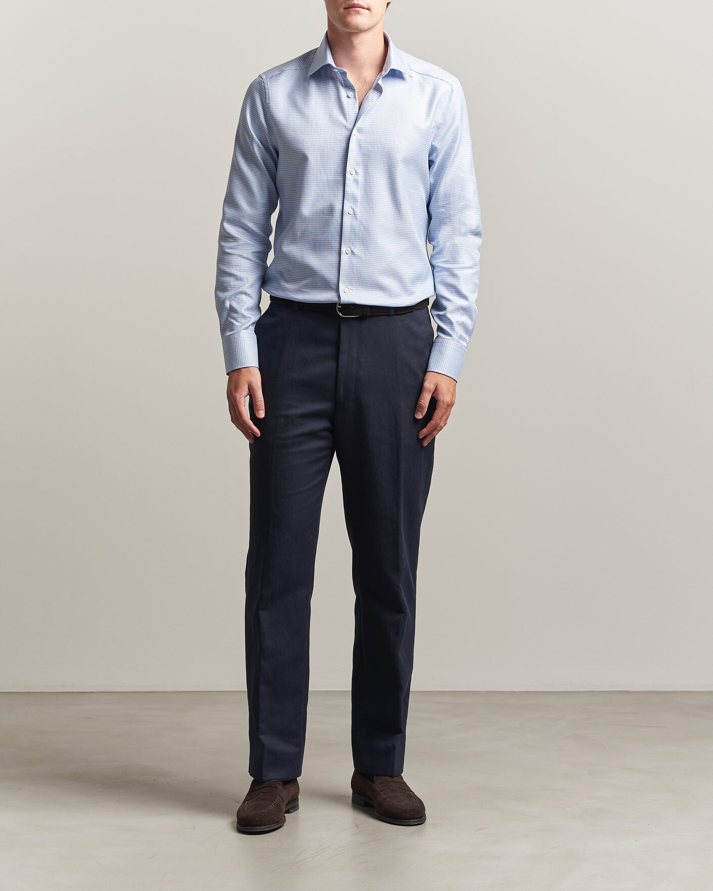 Uomini | Camicie | Stenströms | Slimline Twofold Houndstooth Shirt Blue