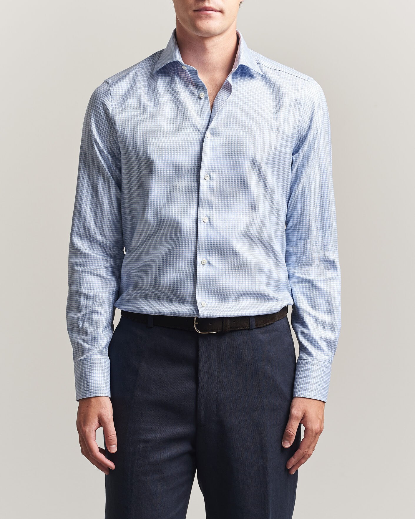 Uomini | Camicie | Stenströms | Slimline Twofold Houndstooth Shirt Blue