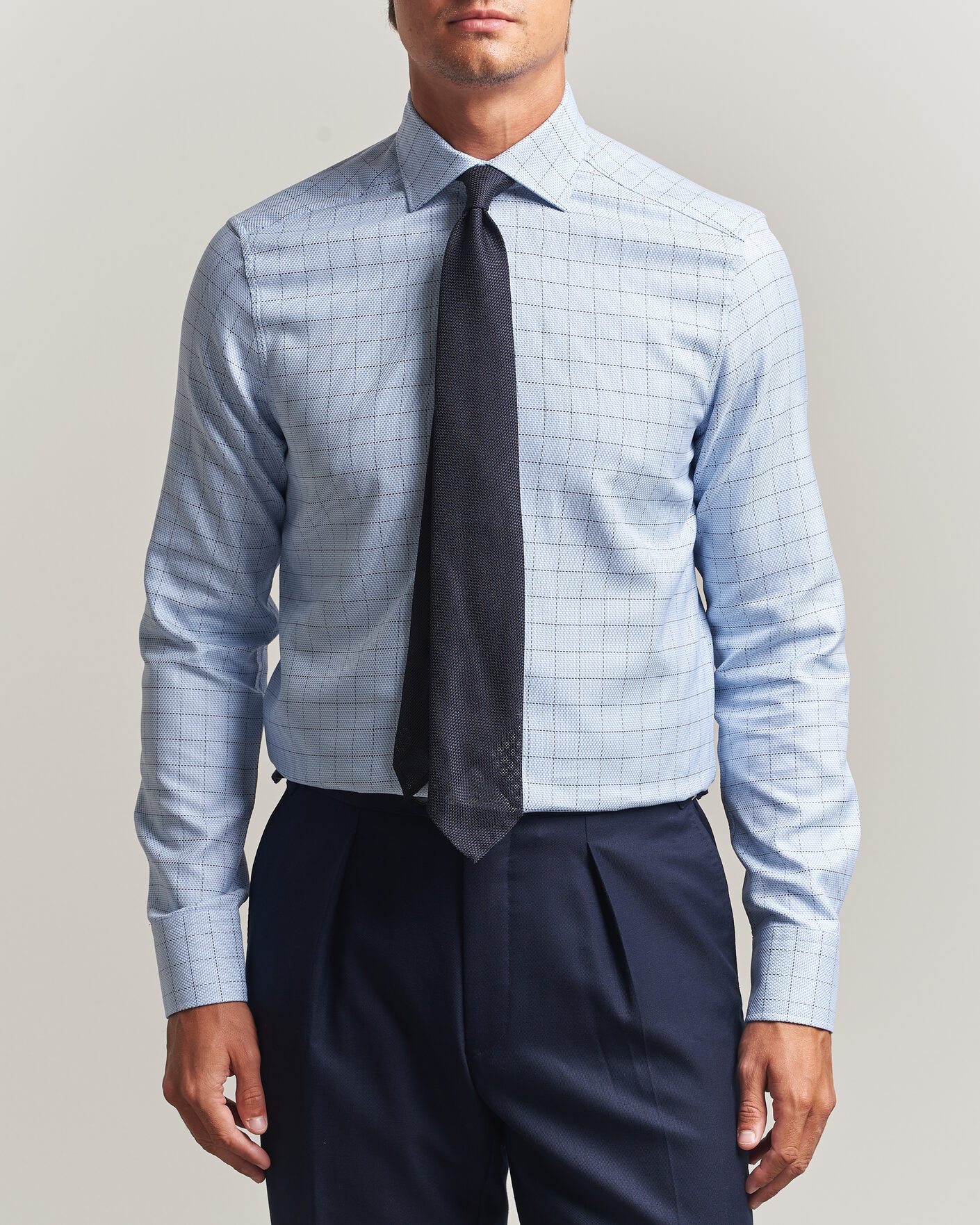 Uomini | Camicie | Stenströms | Slimline Twofold Structure Check Shirt Blue