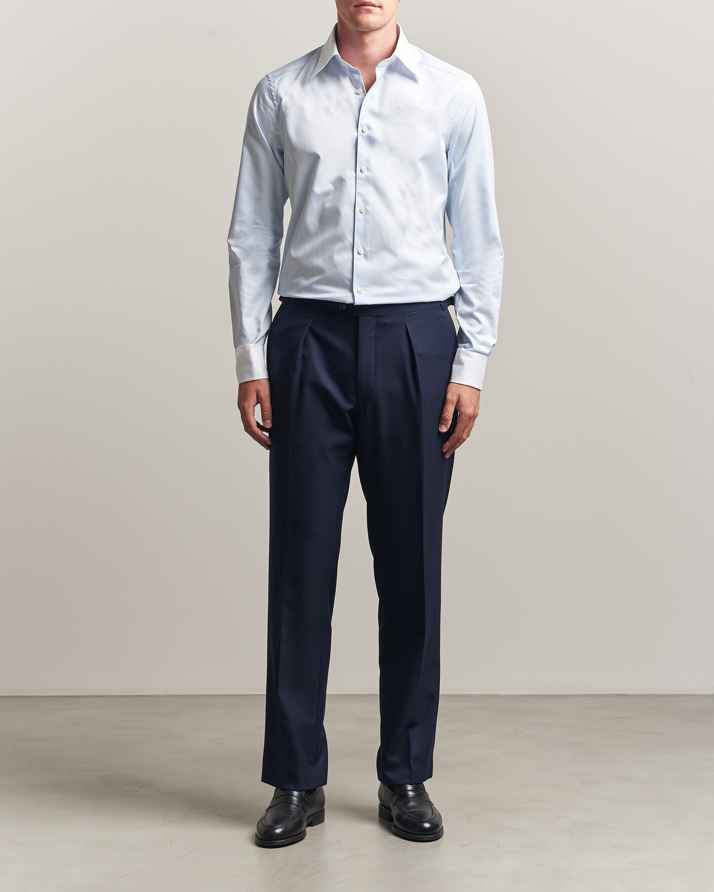 Uomini | Camicie | Stenströms | Slimline White Collar Whinchester Shirt Blue