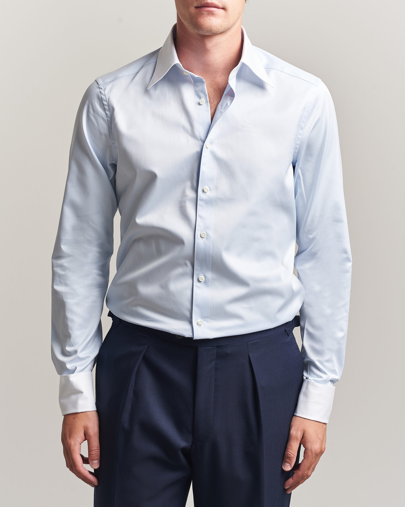 Uomini | Camicie | Stenströms | Slimline White Collar Whinchester Shirt Blue