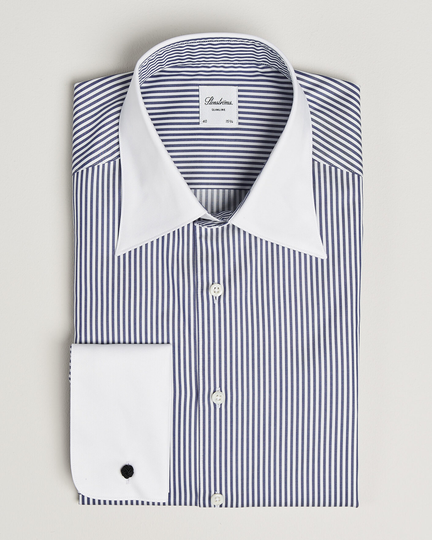 Uomini | Camicie | Stenströms | Slimline White Collar Stripe Whinchester Shirt Blue