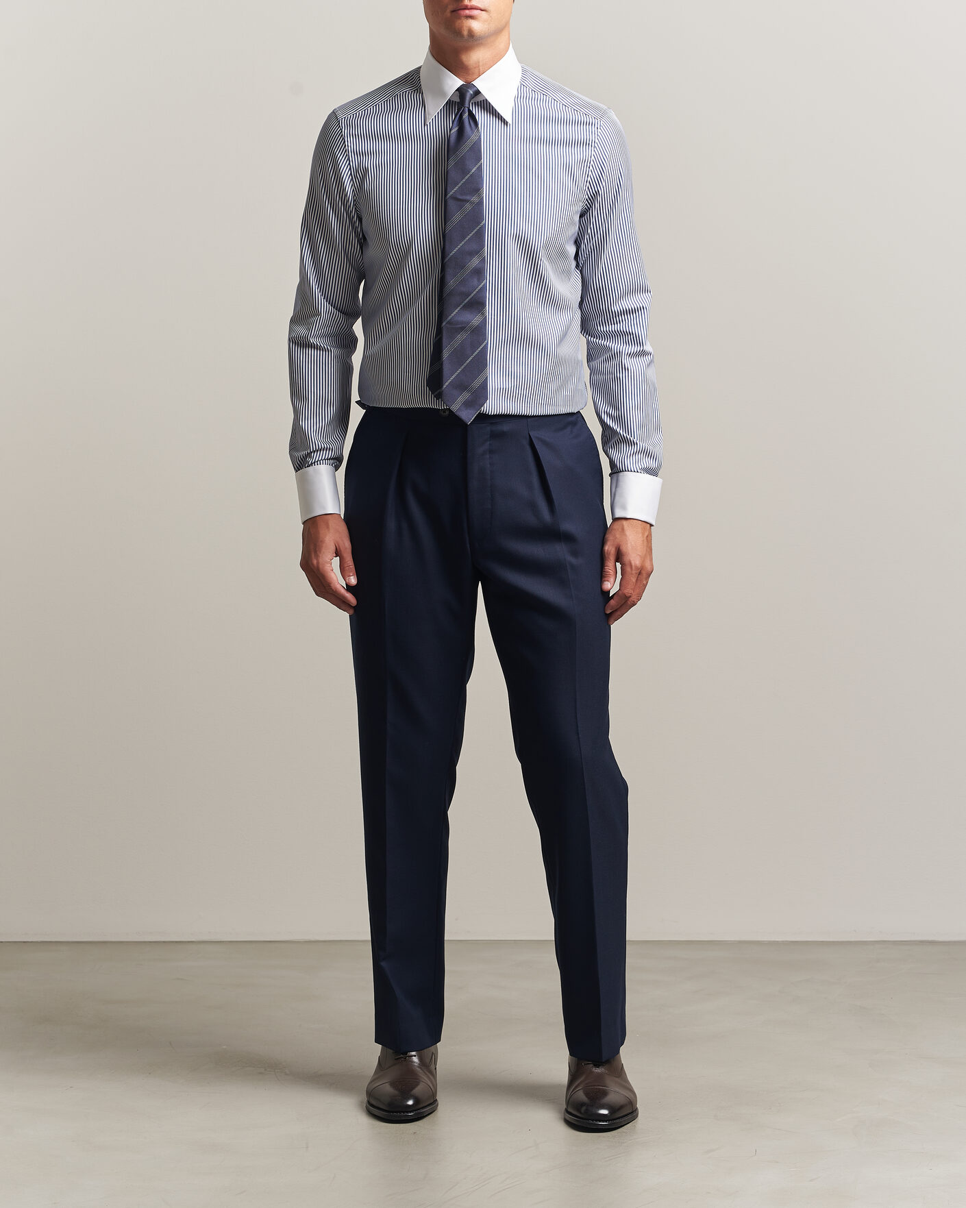 Uomini | Camicie | Stenströms | Slimline White Collar Stripe Whinchester Shirt Blue