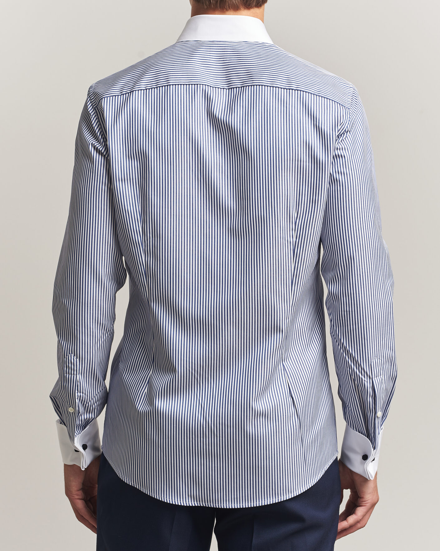 Uomini | Camicie | Stenströms | Slimline White Collar Stripe Whinchester Shirt Blue