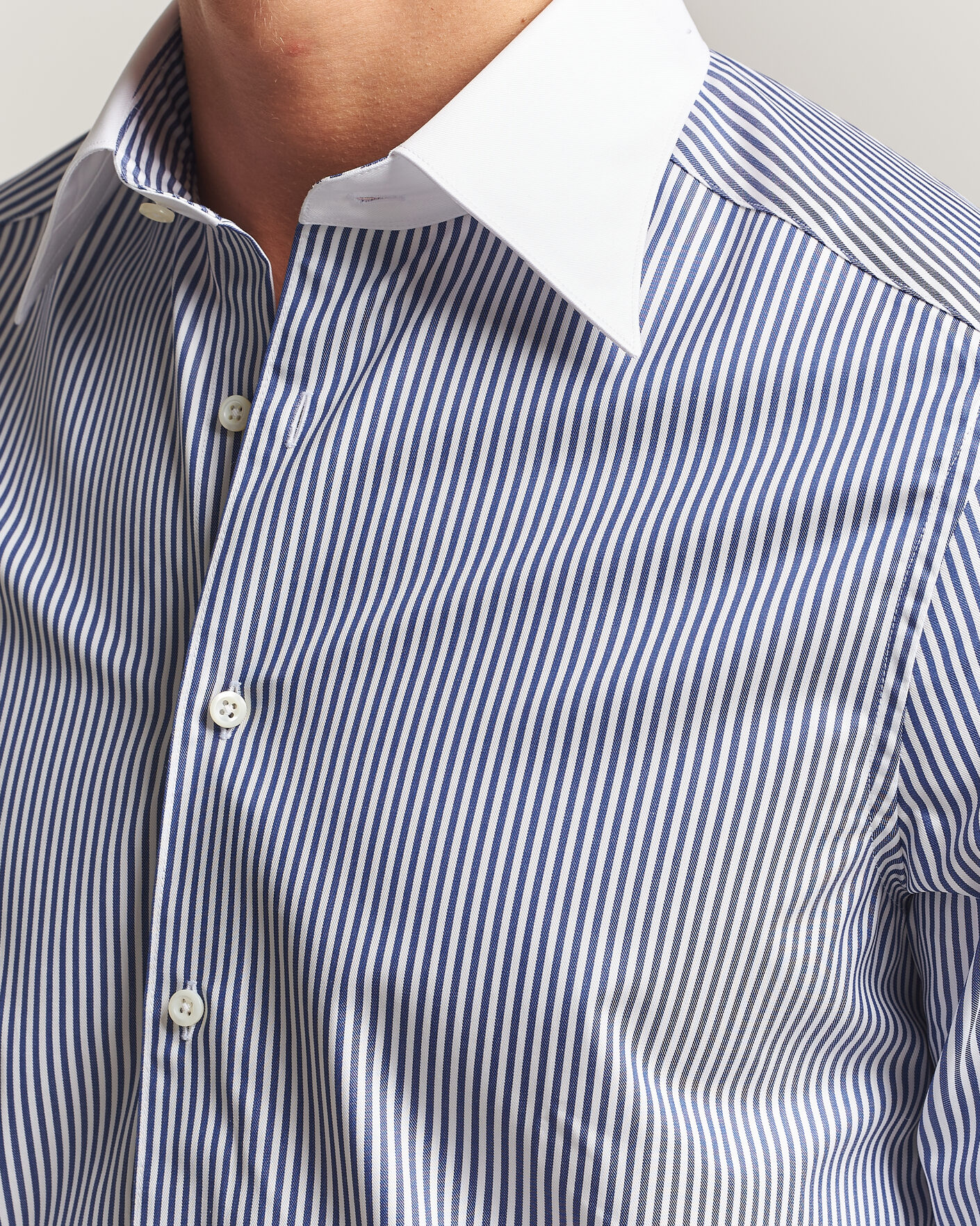Uomini | Camicie | Stenströms | Slimline White Collar Stripe Whinchester Shirt Blue