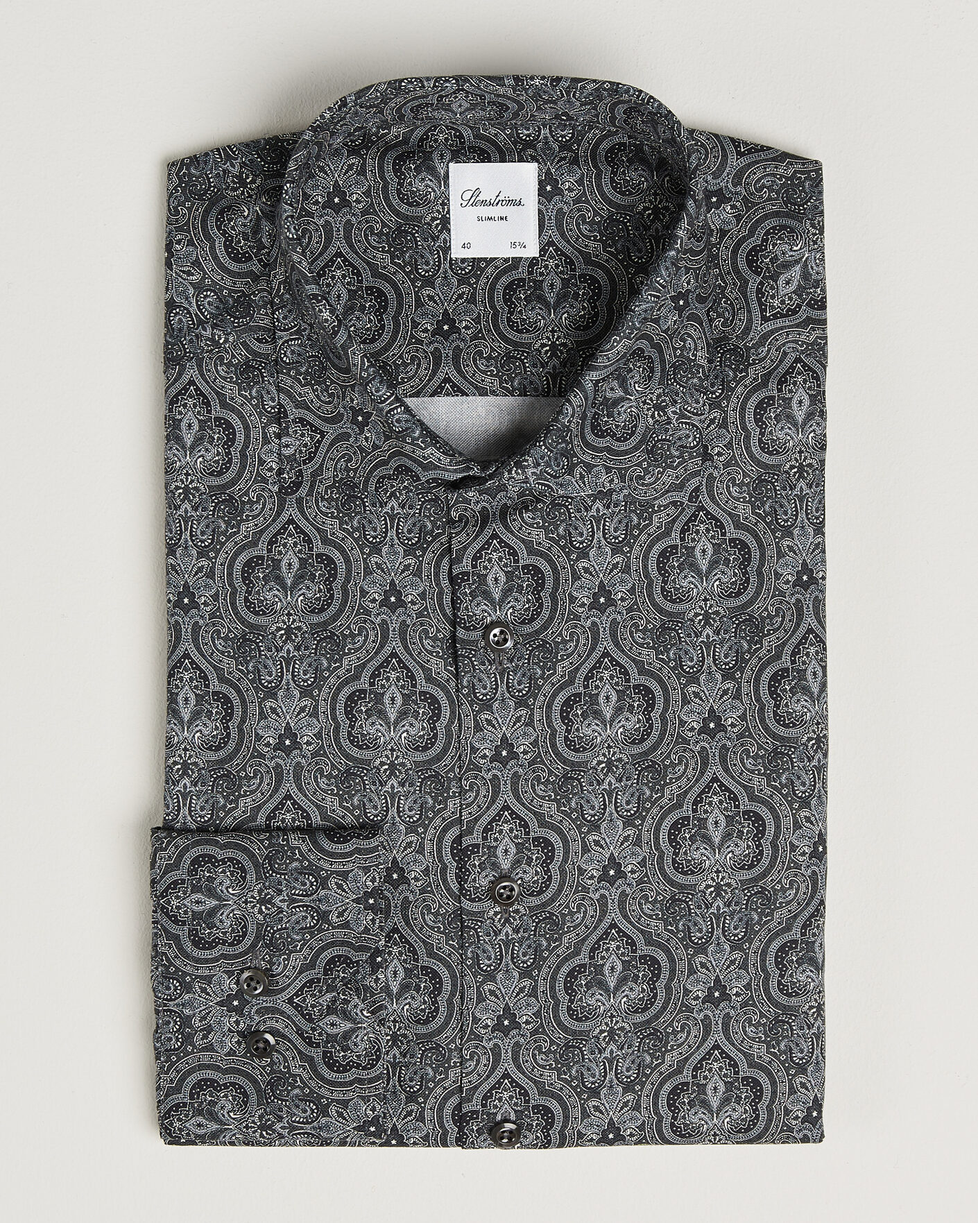 Uomini | Camicie | Stenströms | Slimline Paisley Print Cut Away Shirt Grey