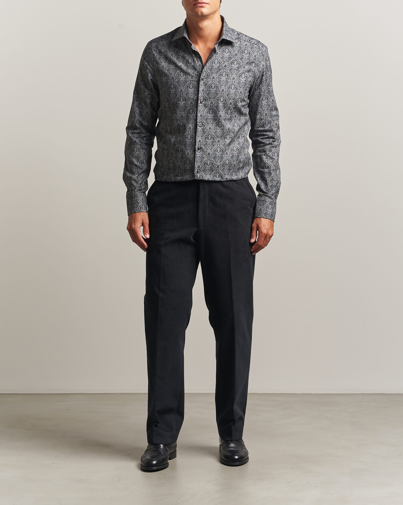 Uomini | Camicie | Stenströms | Slimline Paisley Print Cut Away Shirt Grey