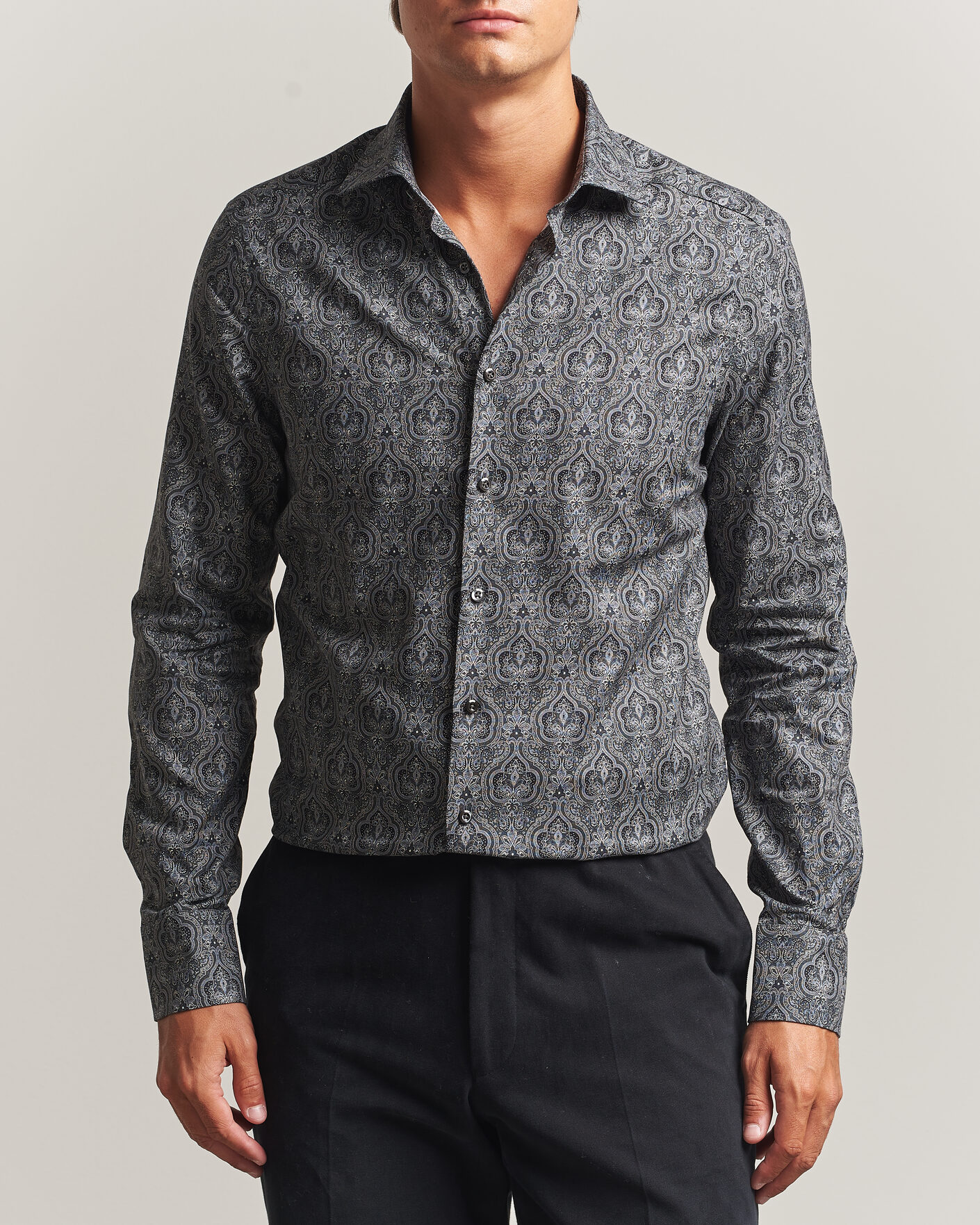 Uomini | Camicie | Stenströms | Slimline Paisley Print Cut Away Shirt Grey