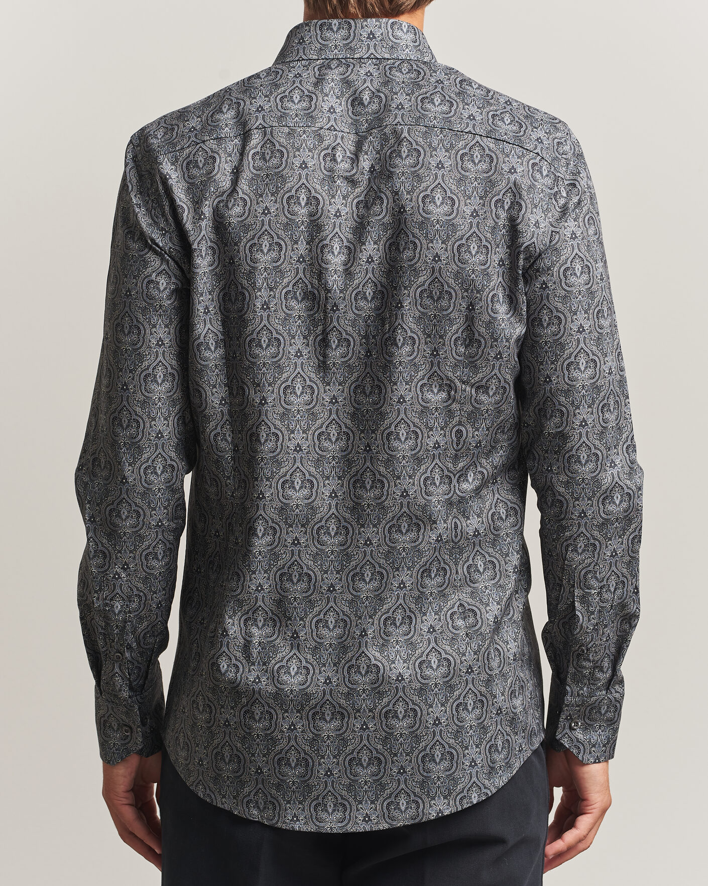 Uomini | Camicie | Stenströms | Slimline Paisley Print Cut Away Shirt Grey
