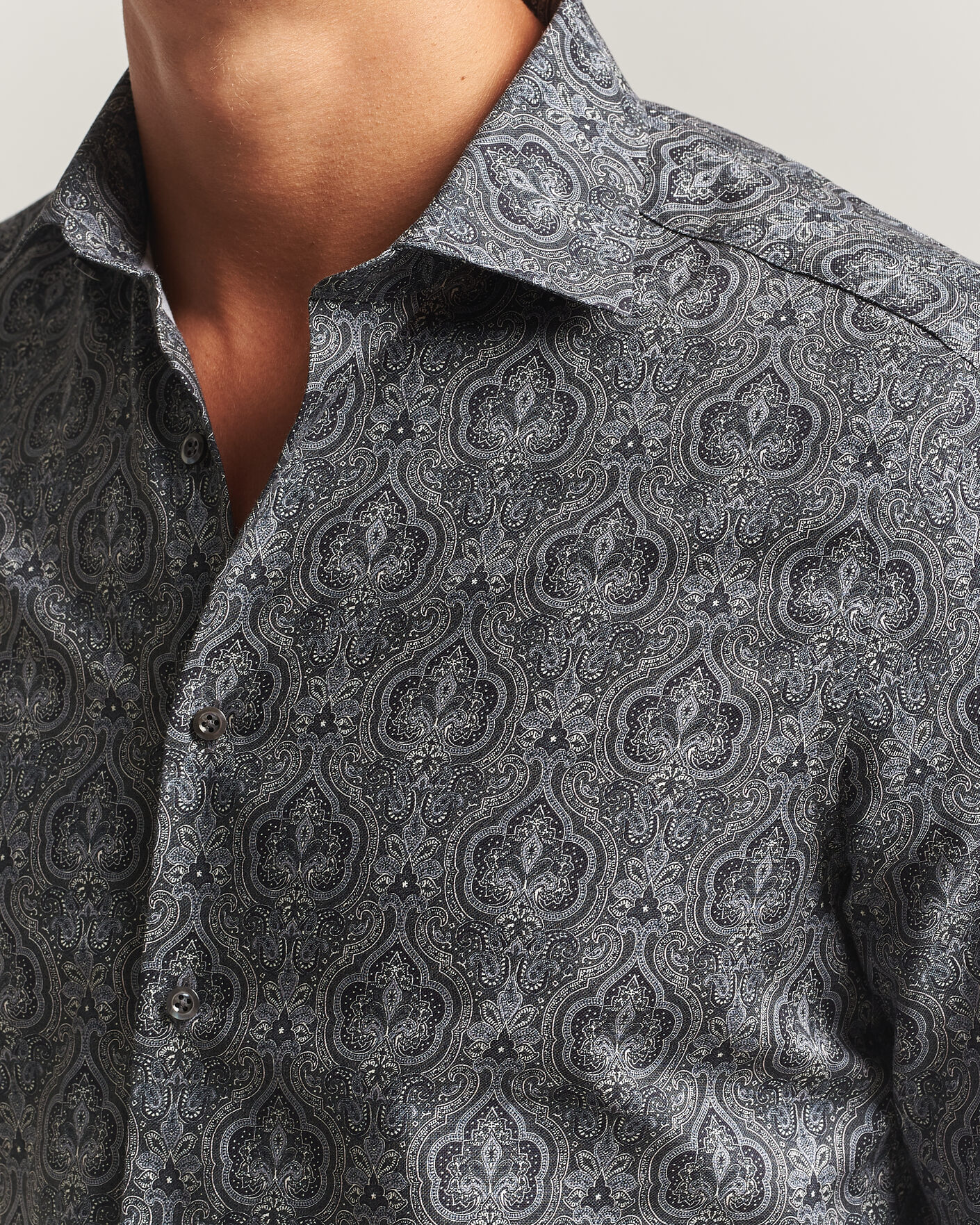 Uomini | Camicie | Stenströms | Slimline Paisley Print Cut Away Shirt Grey