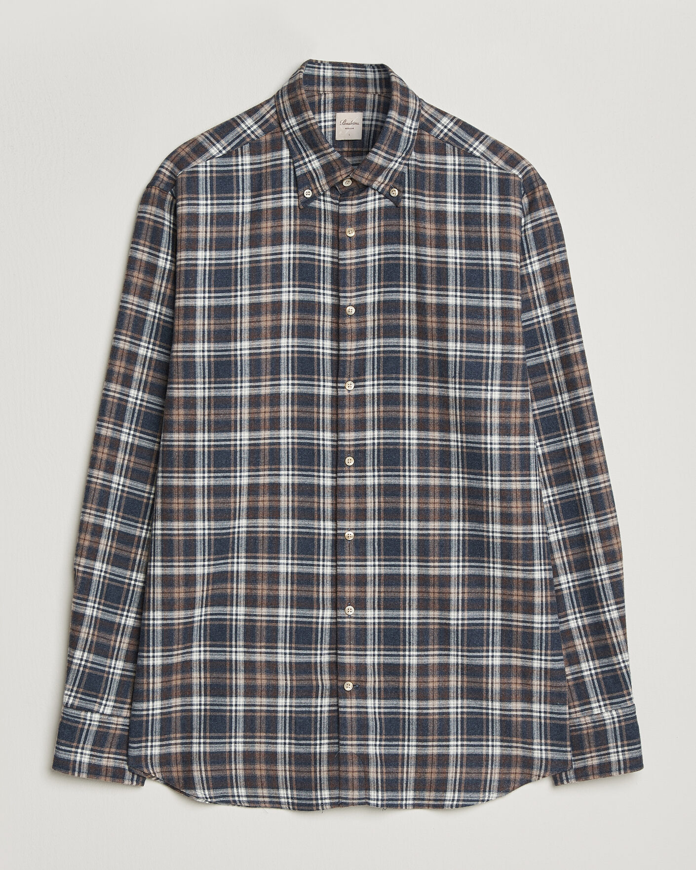 Uomini | Camicie | Stenströms | Regular Fit Check Cut Away Flannel Shirt Navy